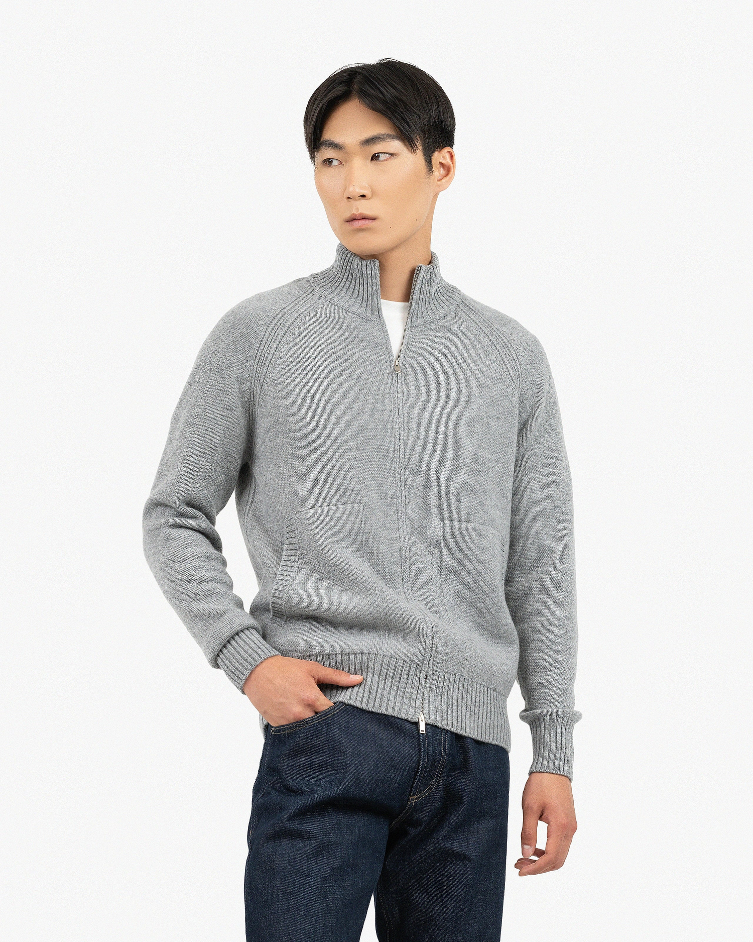 Men's Ampezzo Zip Cardigan - Medium Grey Cashmere