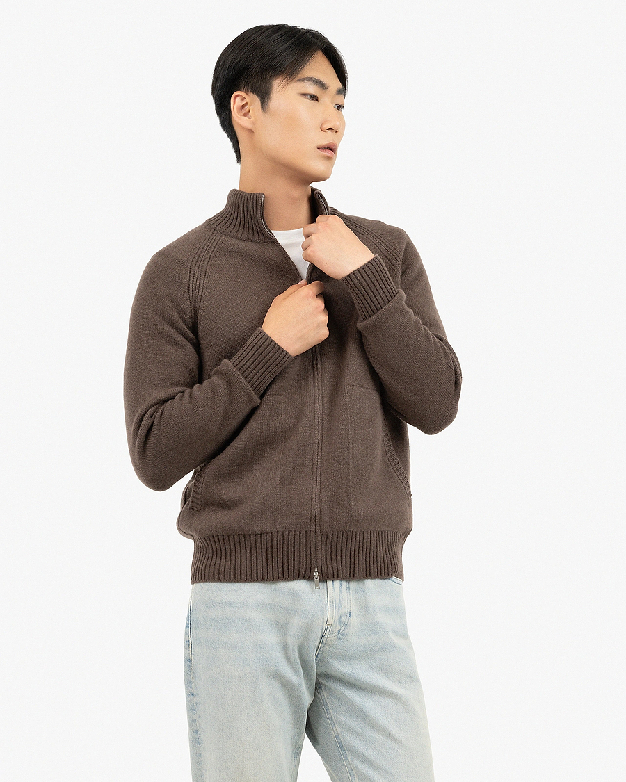 Men's Ampezzo Zip Cardigan - Brown Cashmere