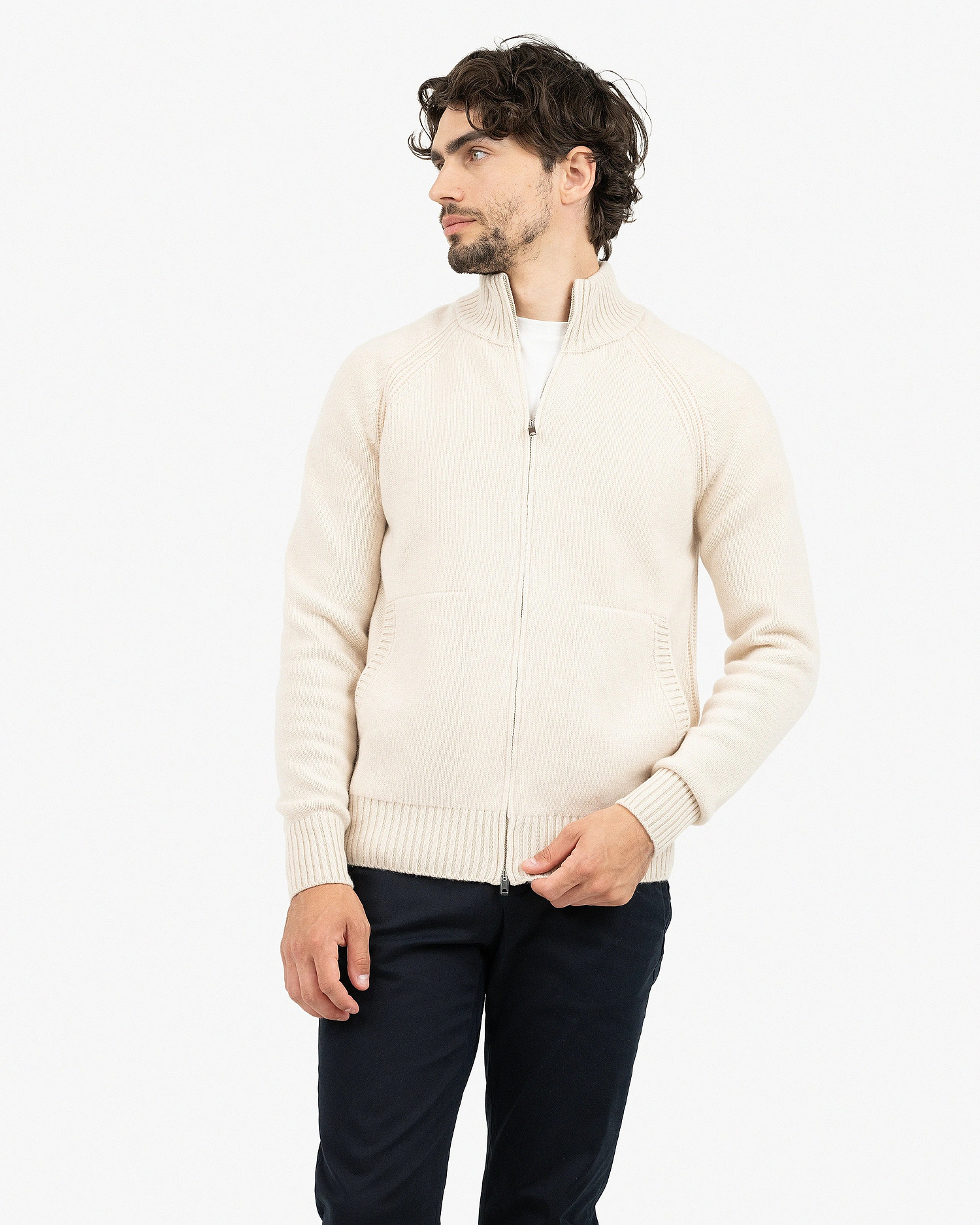 Men's Ampezzo Zip Cardigan - Light Beige Cashmere