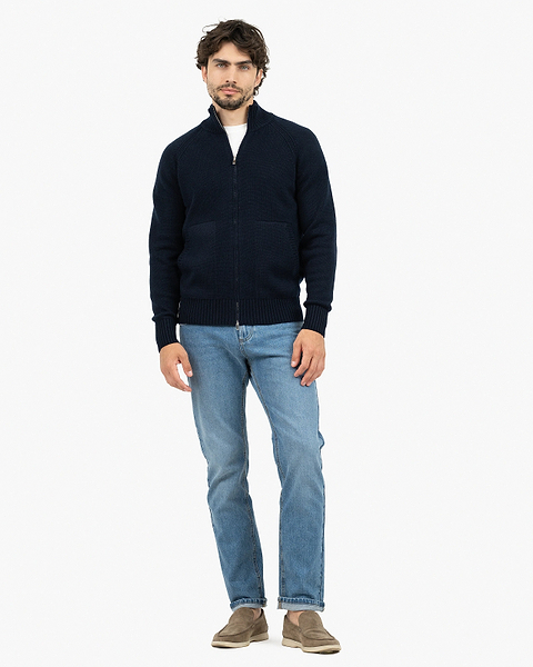 Men's Ampezzo Zip Cardigan - Night Blue Cashmere