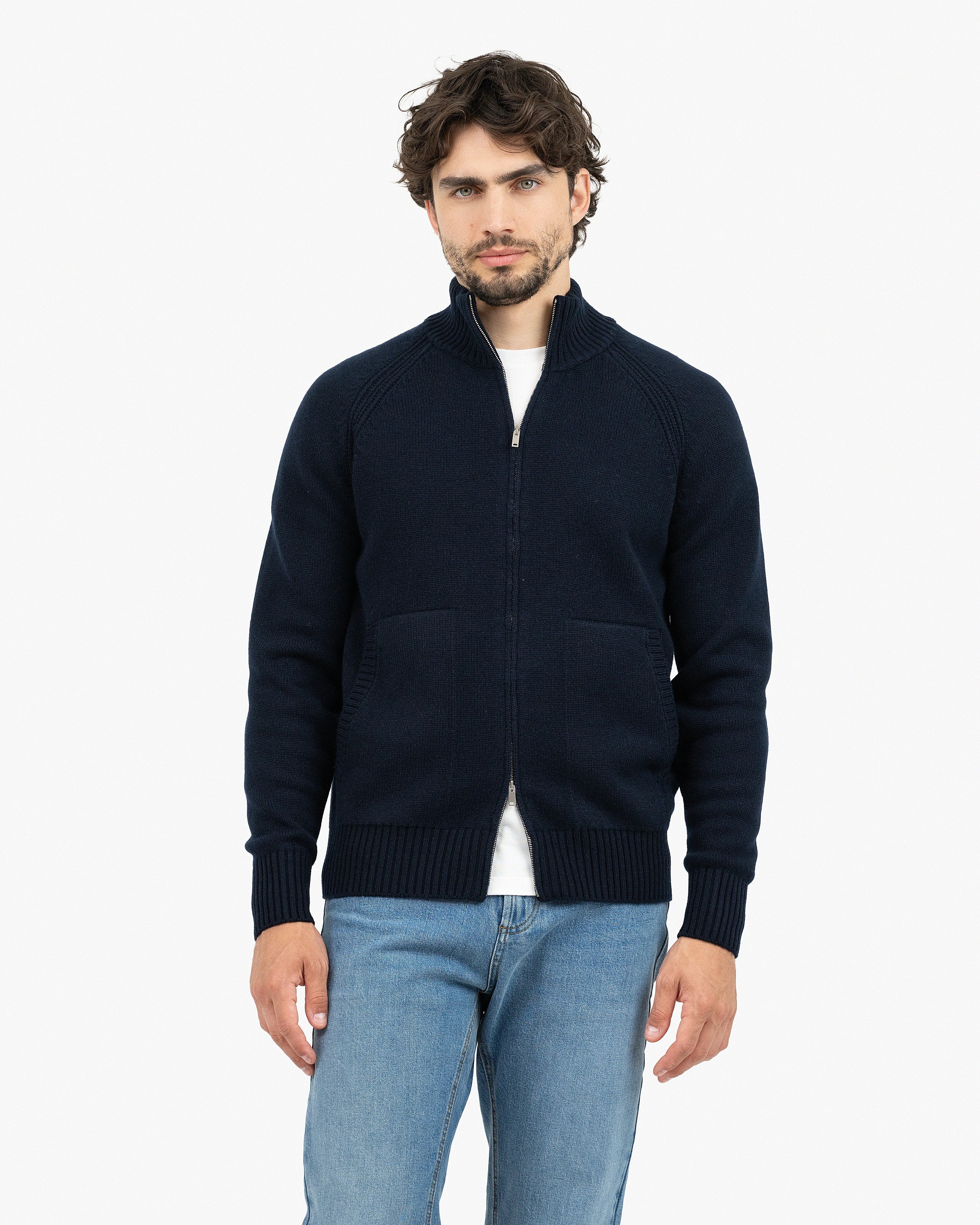 Men's Ampezzo Zip Cardigan - Night Blue Cashmere
