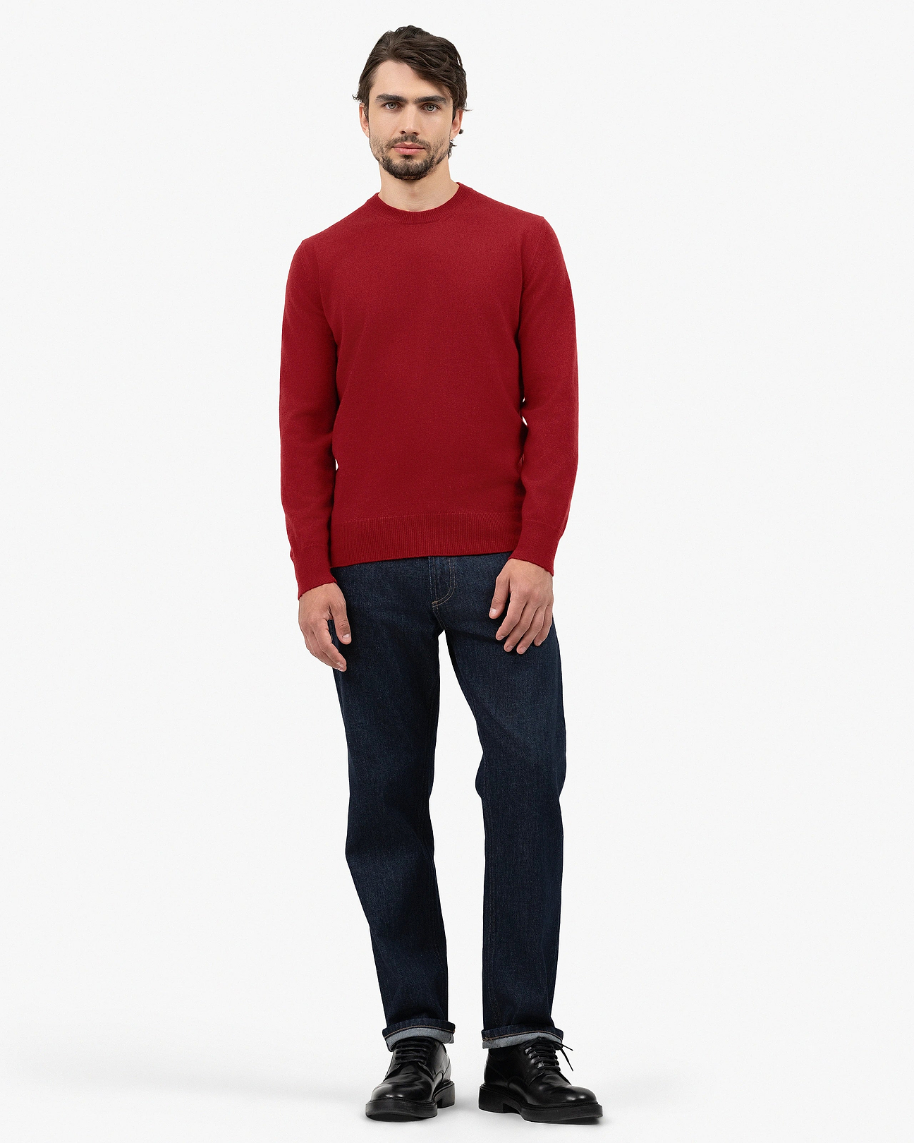 red dress sweater mens Hawes & Curtis Dark Red Crew Neck Sweater | Machine Washable | Merino Wool | Plain