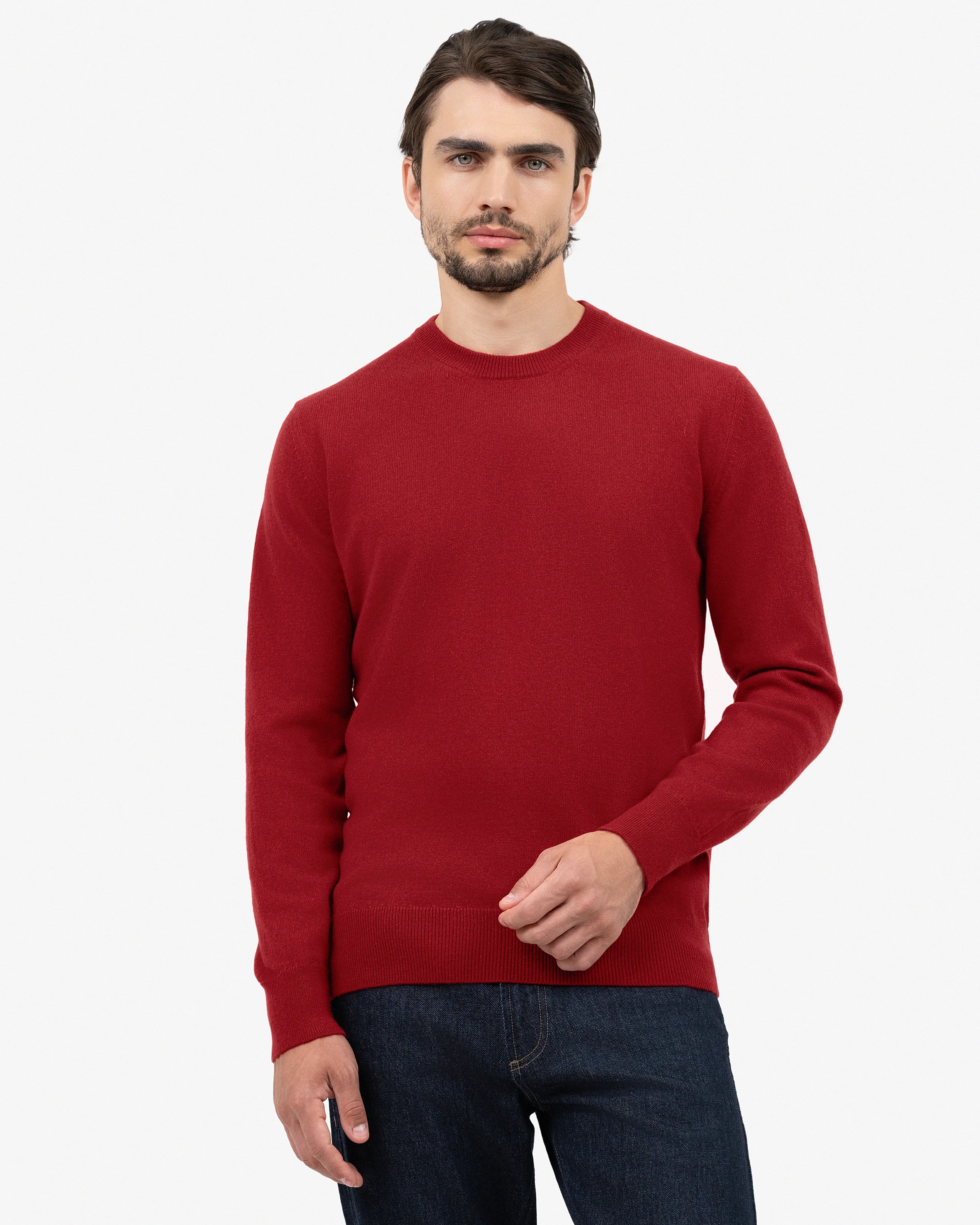 Men's Classic Cashmere Crew Neck Sweater - Red | MaisonCashmere
