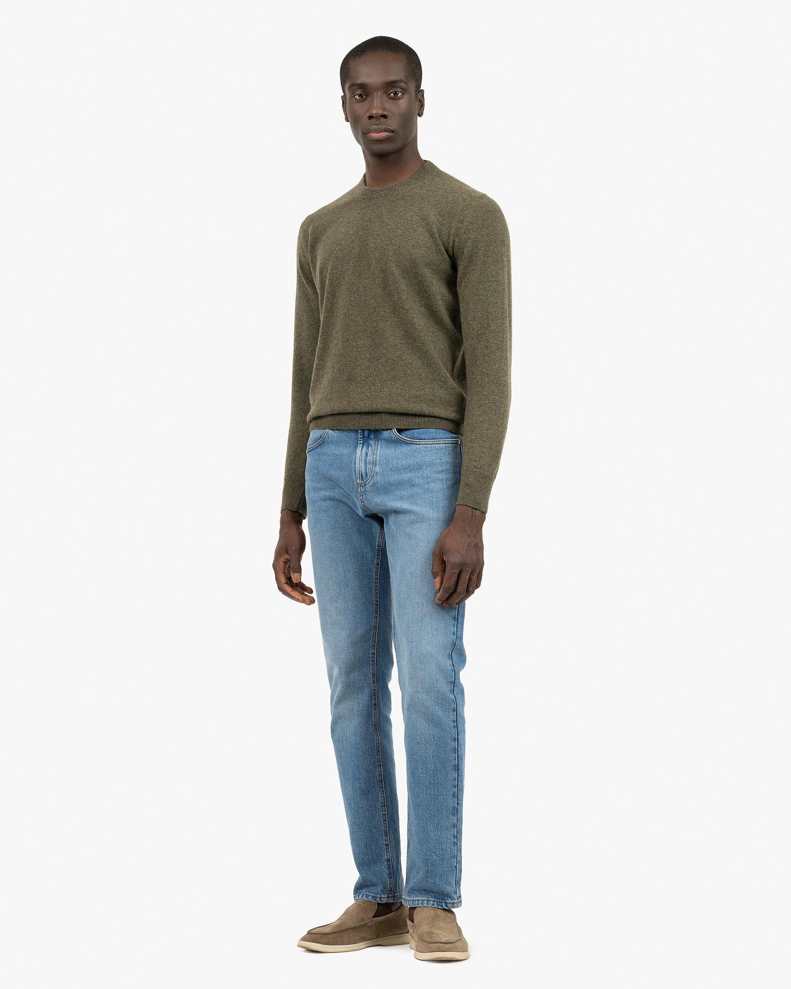 Men's Classic Crew Neck Sweater - Green Cashmere