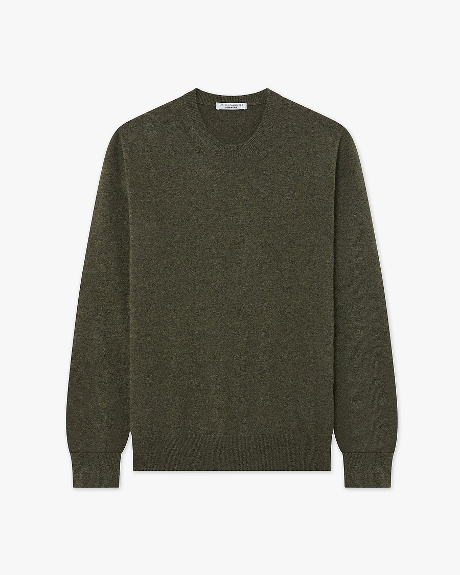 Men's Classic Crew Neck Sweater - Green Cashmere