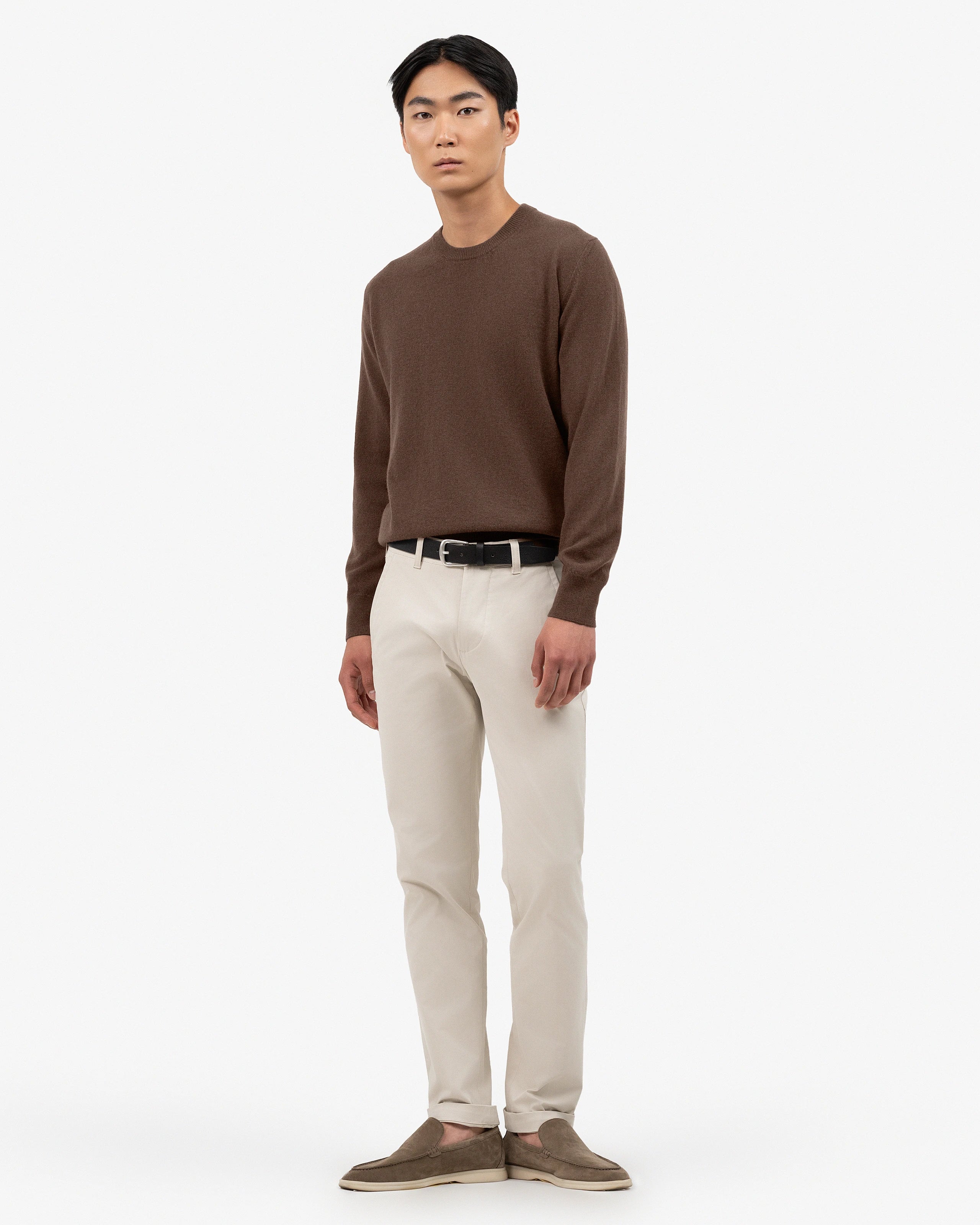 Men's Classic Crew Neck Sweater - Brown Cashmere
