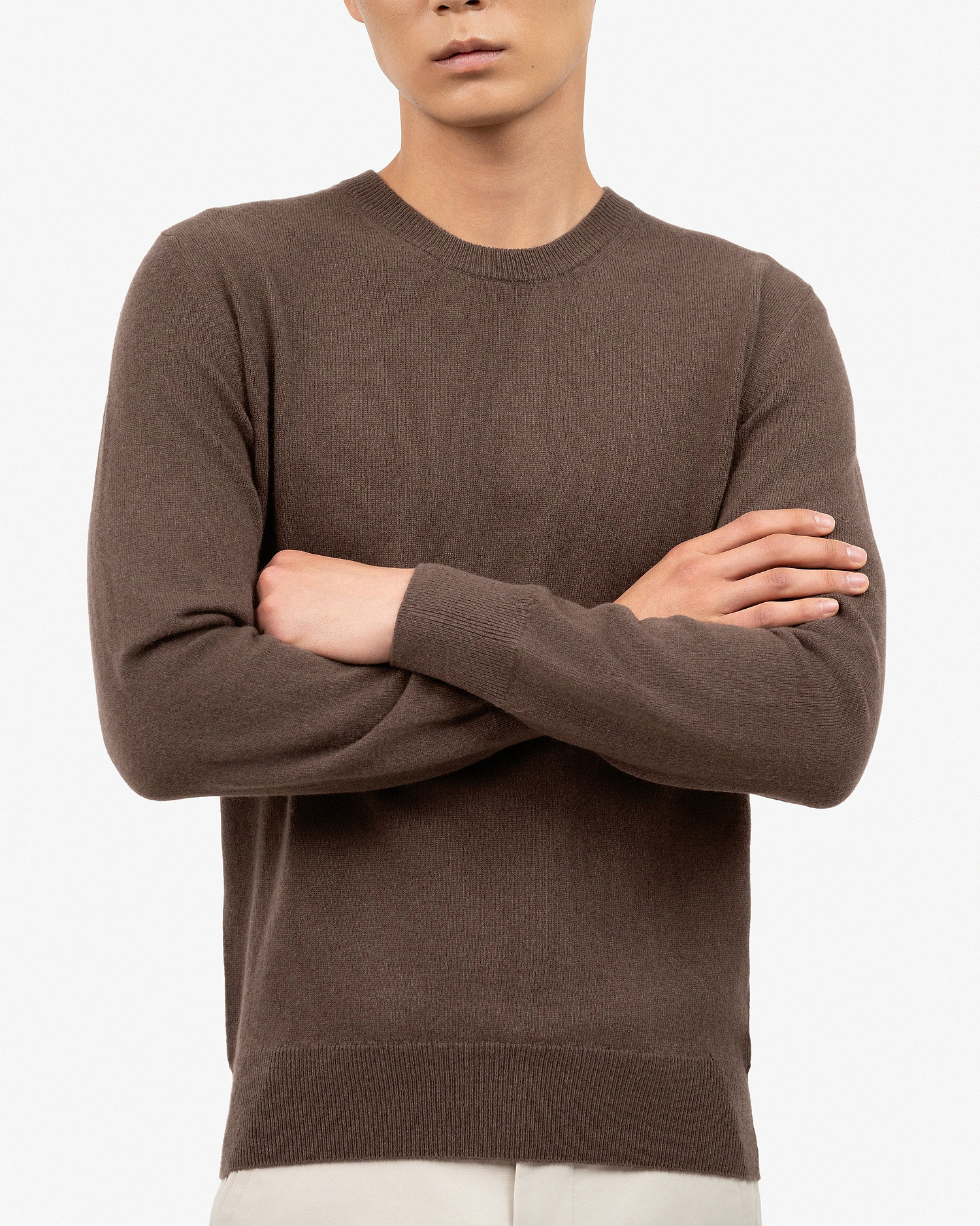 Men's Classic Crew Neck Sweater - Brown Cashmere