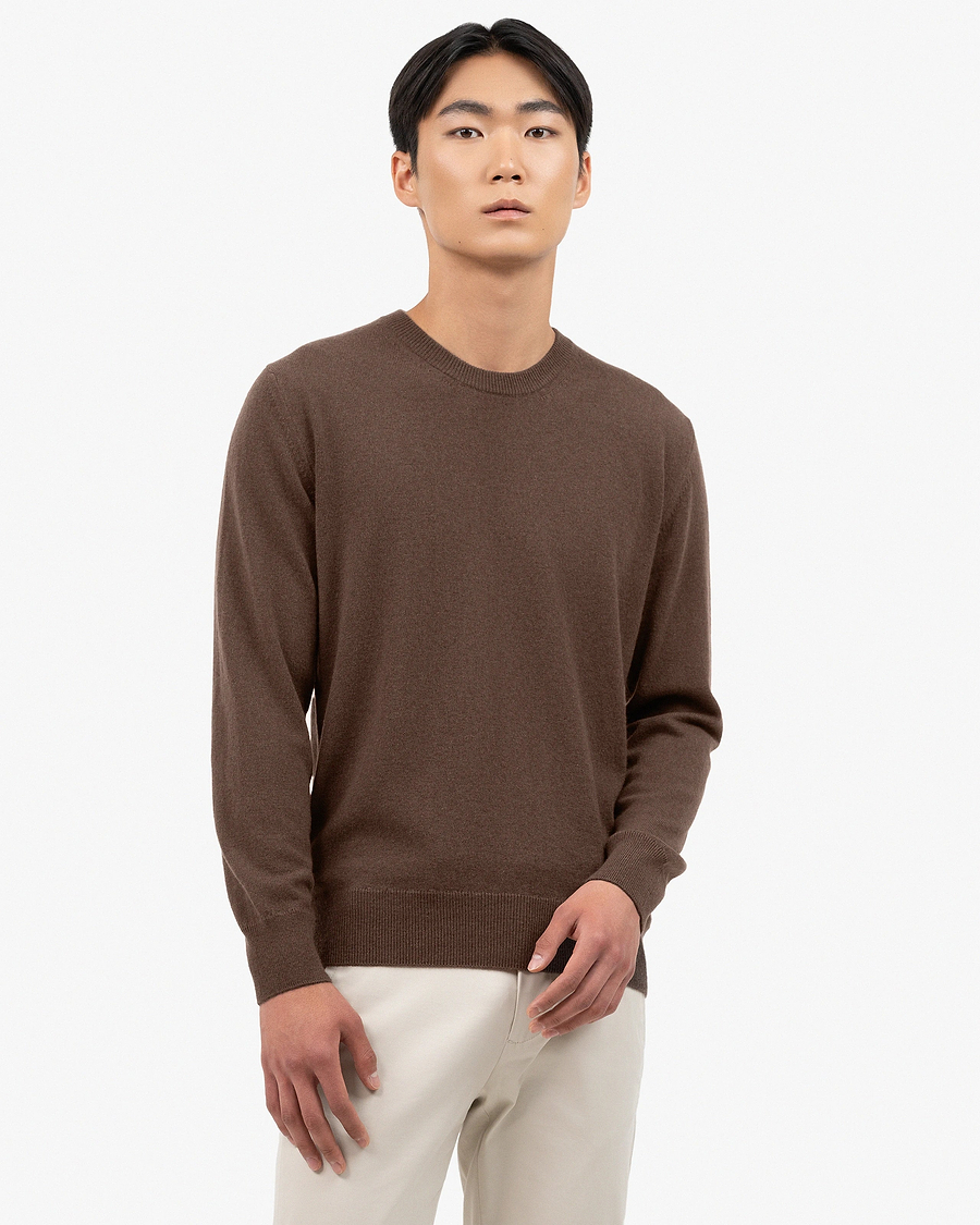 Men's Classic Crew Neck Sweater - Brown Cashmere