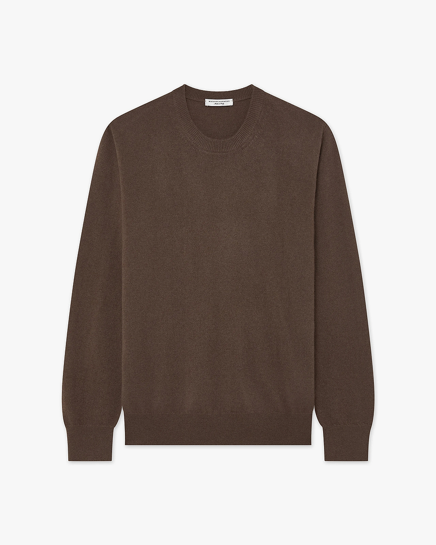 Men's Classic Crew Neck Sweater - Brown Cashmere