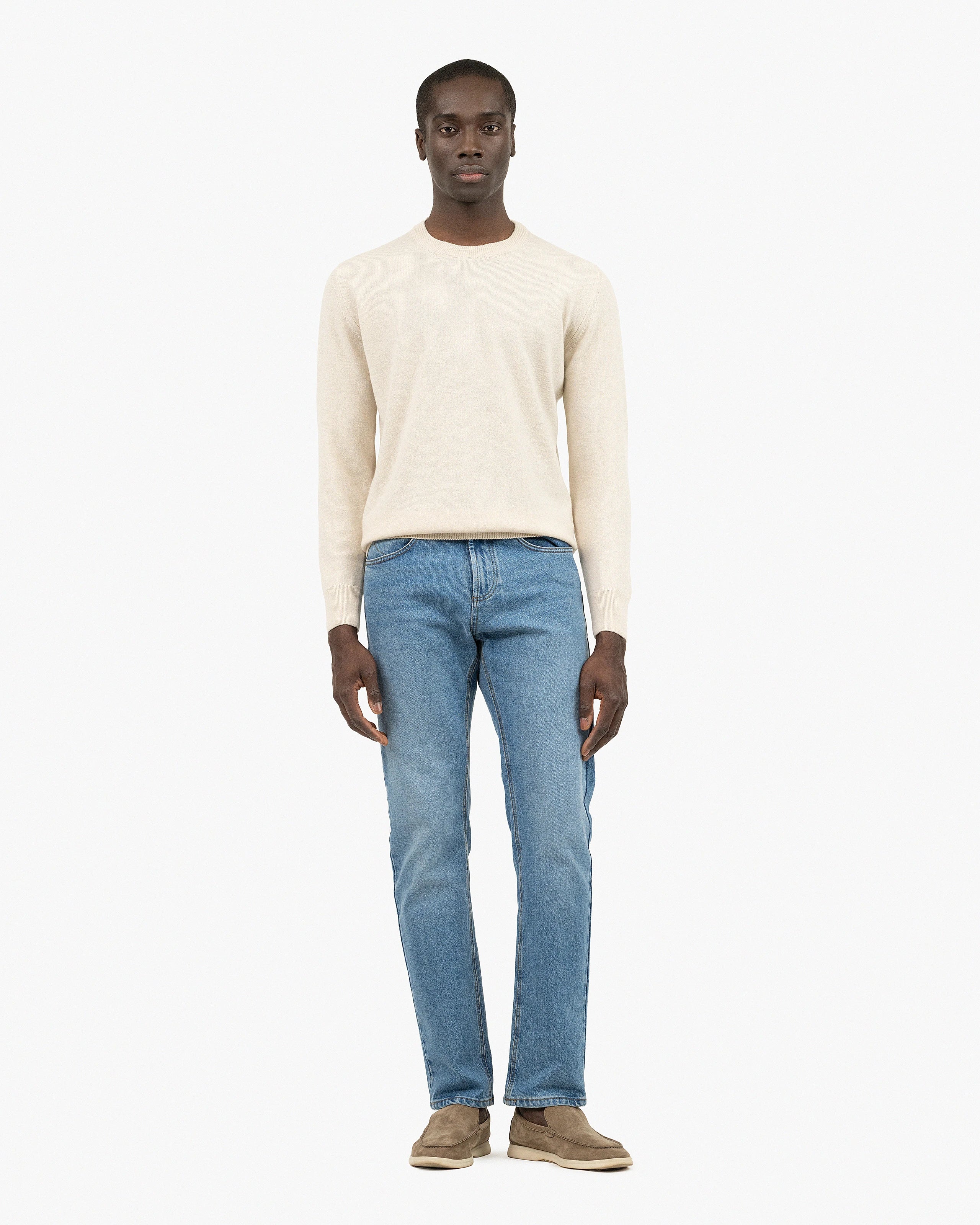 Men's Classic Crew Neck Sweater - Light Beige Cashmere