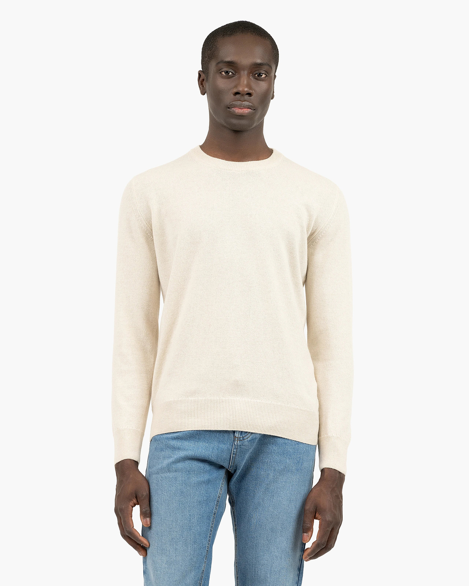 Men's Classic Crew Neck Sweater - Light Beige Cashmere