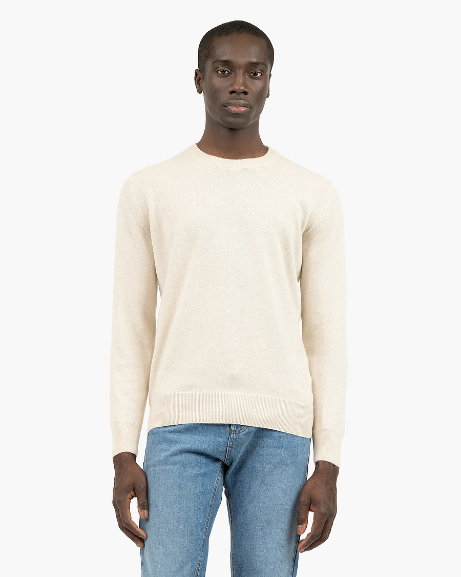 Men's Classic Crew Neck Sweater - Light Beige Cashmere