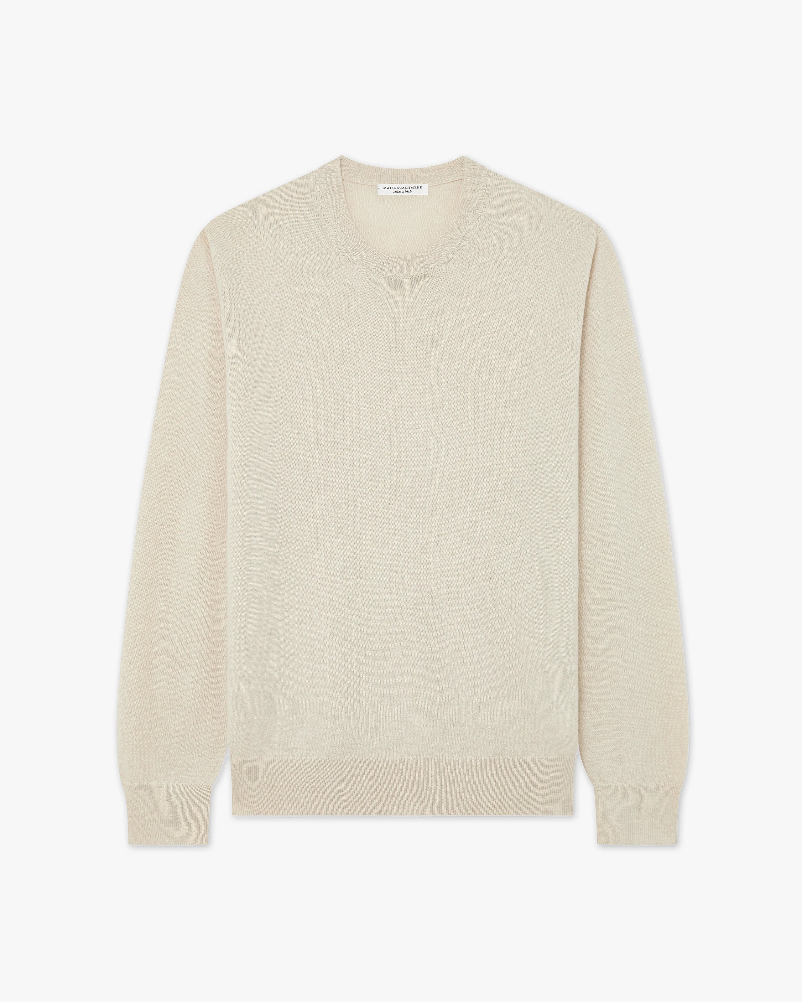 Men's Classic Crew Neck Sweater - Light Beige Cashmere