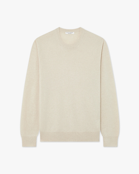 Men's Classic Crew Neck Sweater - Light Beige Cashmere