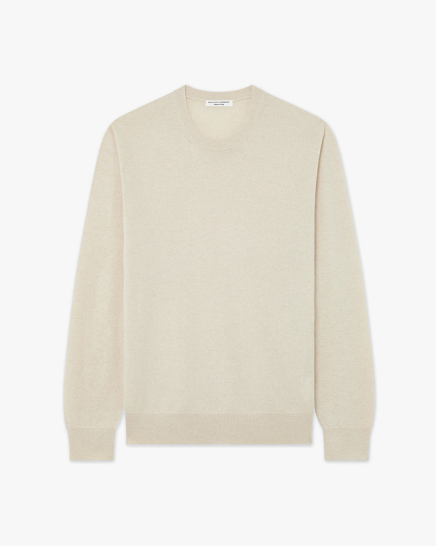 Men's Classic Crew Neck Sweater - Light Beige Cashmere