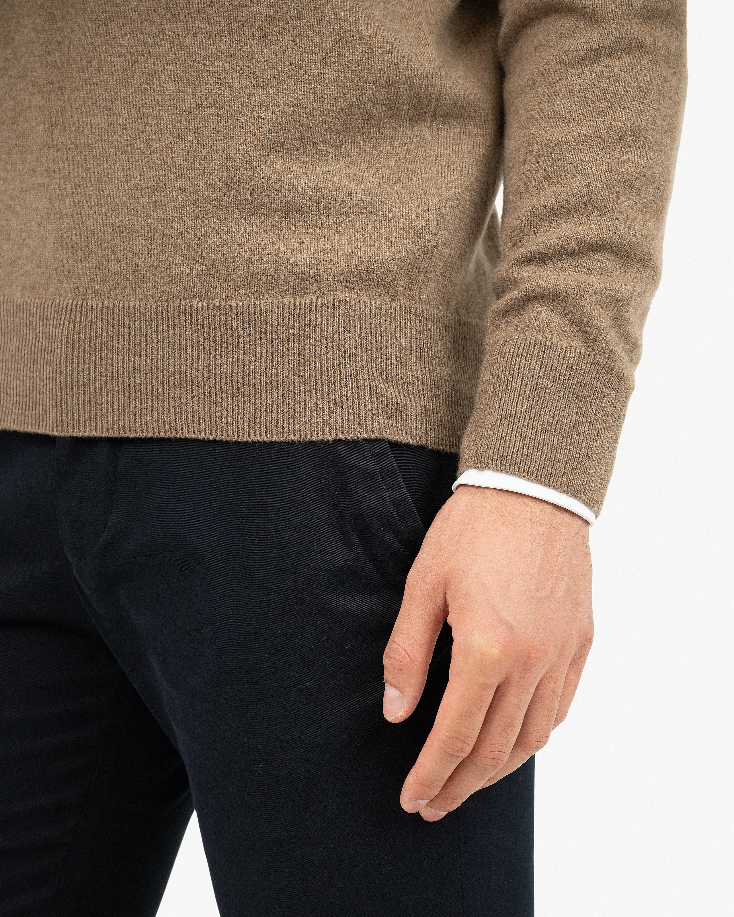 Men's Classic Crew Neck Sweater - Light Brown Cashmere