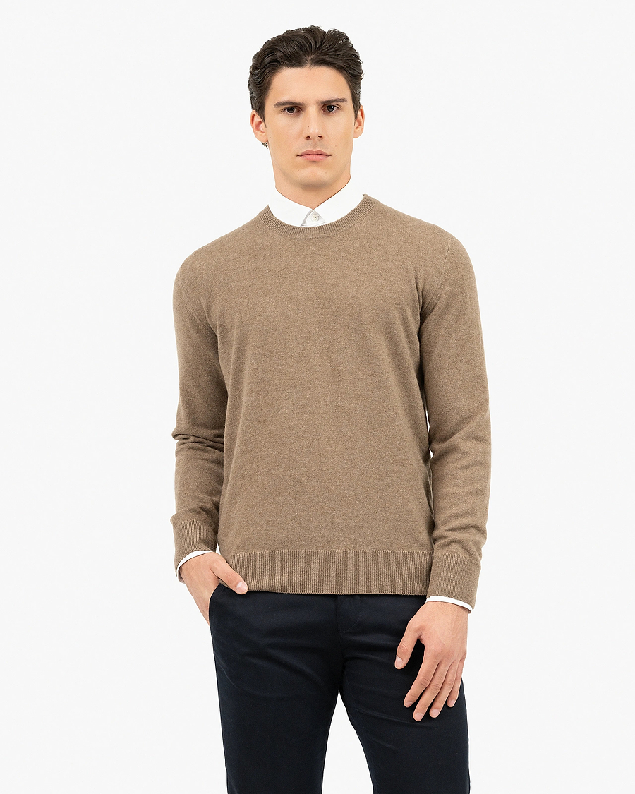 Men's Classic Crew Neck Sweater - Light Brown Cashmere