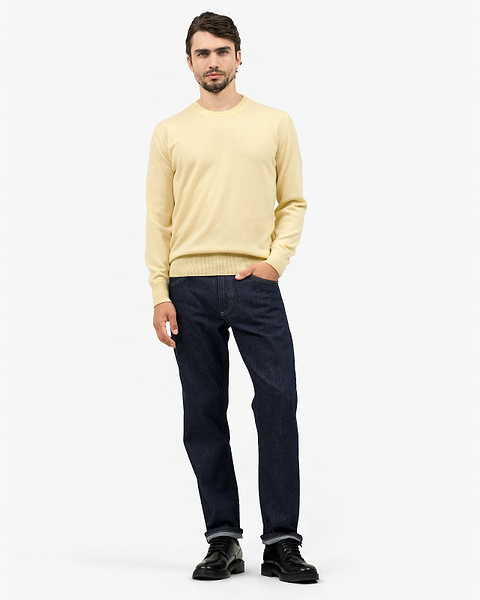 Men's Classic Crew Neck Sweater - Yellow Cashmere