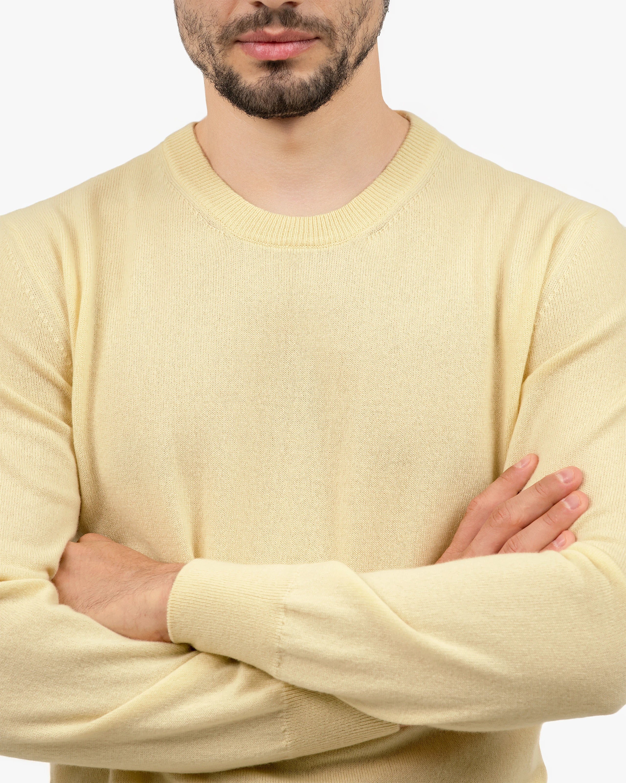 Men's Classic Crew Neck Sweater - Yellow Cashmere