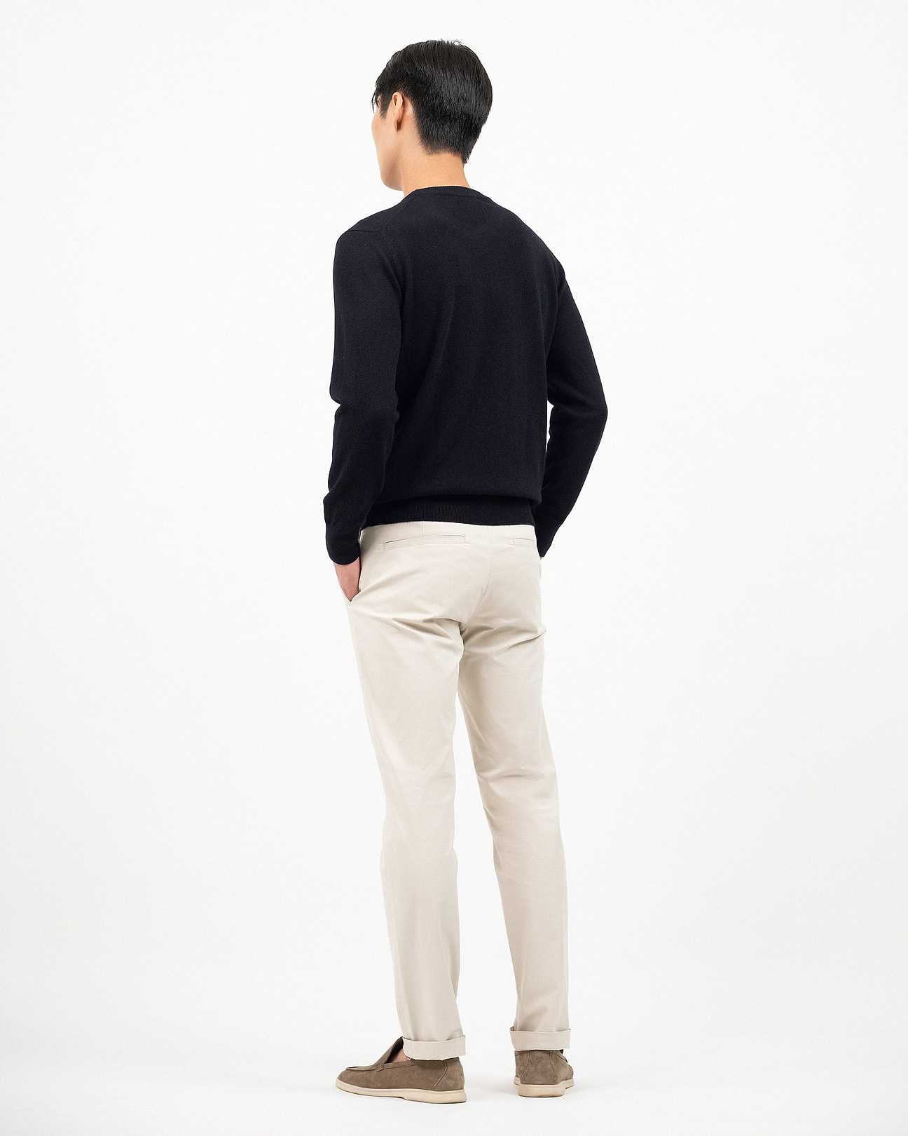 Men's Classic Crew Neck Sweater - Black - Cashmere