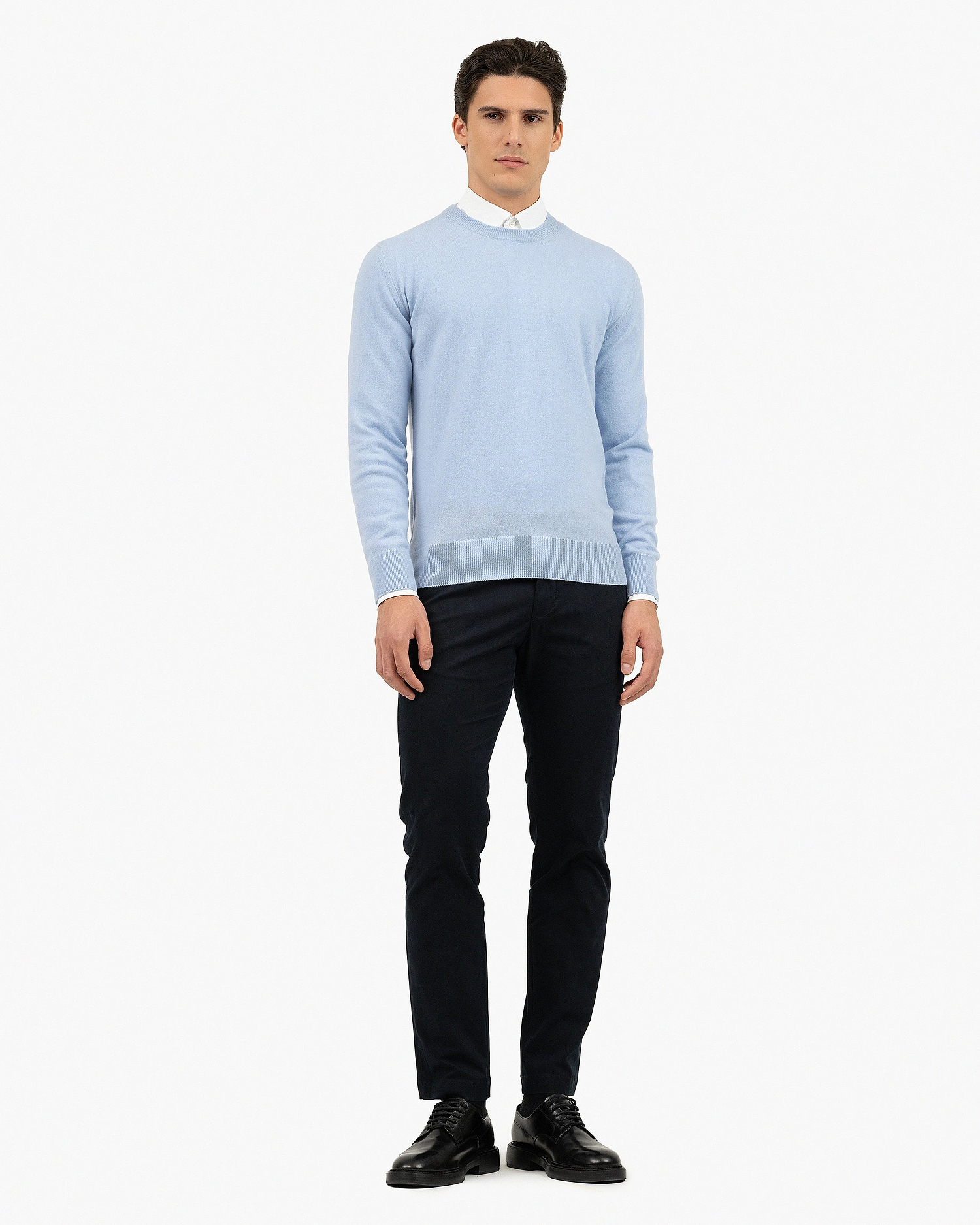 Men's Classic Crew Neck Sweater - Light Blue Cashmere