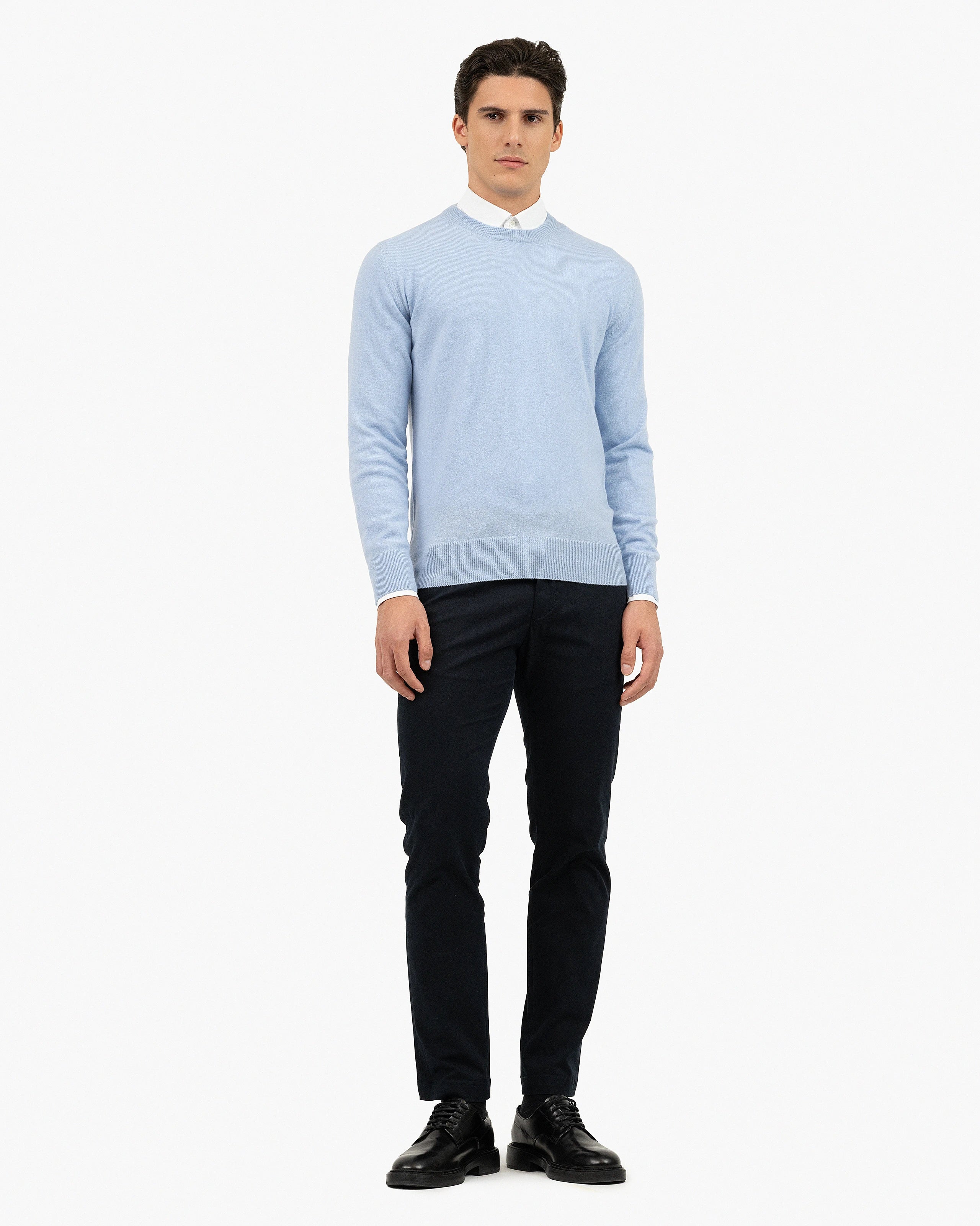 Men's Classic Crew Neck Sweater - Light Blue Cashmere
