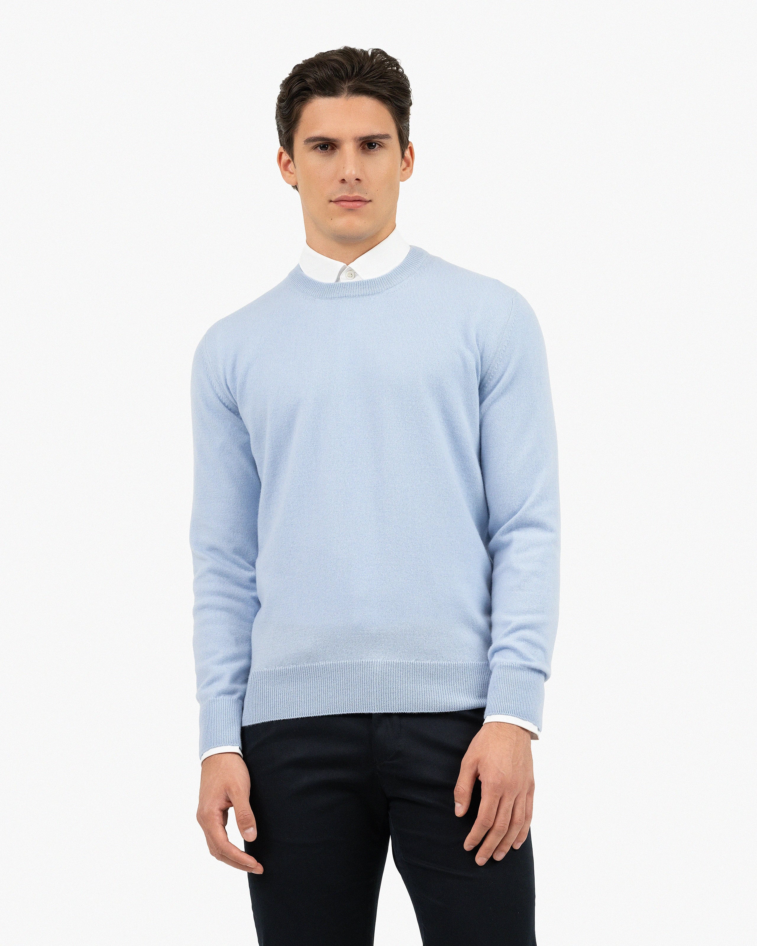 Men's Classic Crew Neck Sweater - Light Blue Cashmere