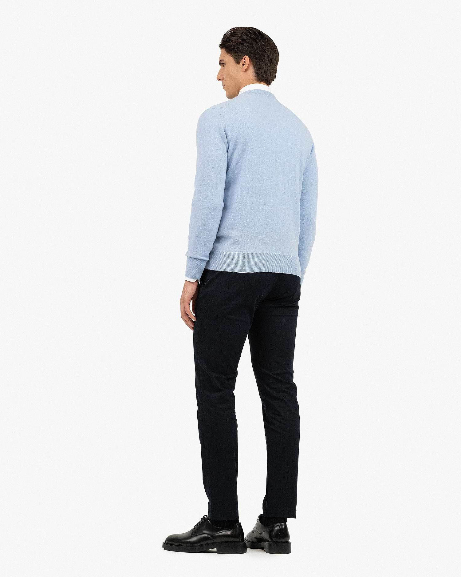 Men's Classic Crew Neck Sweater - Light Blue - Cashmere - Made in Italy Men's Classic Crew Neck Sweater - Light Blue - Cashmere - Made in Italy