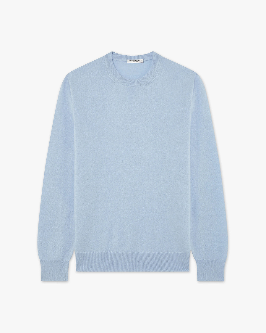 Men's Classic Crew Neck Sweater - Light Blue Cashmere