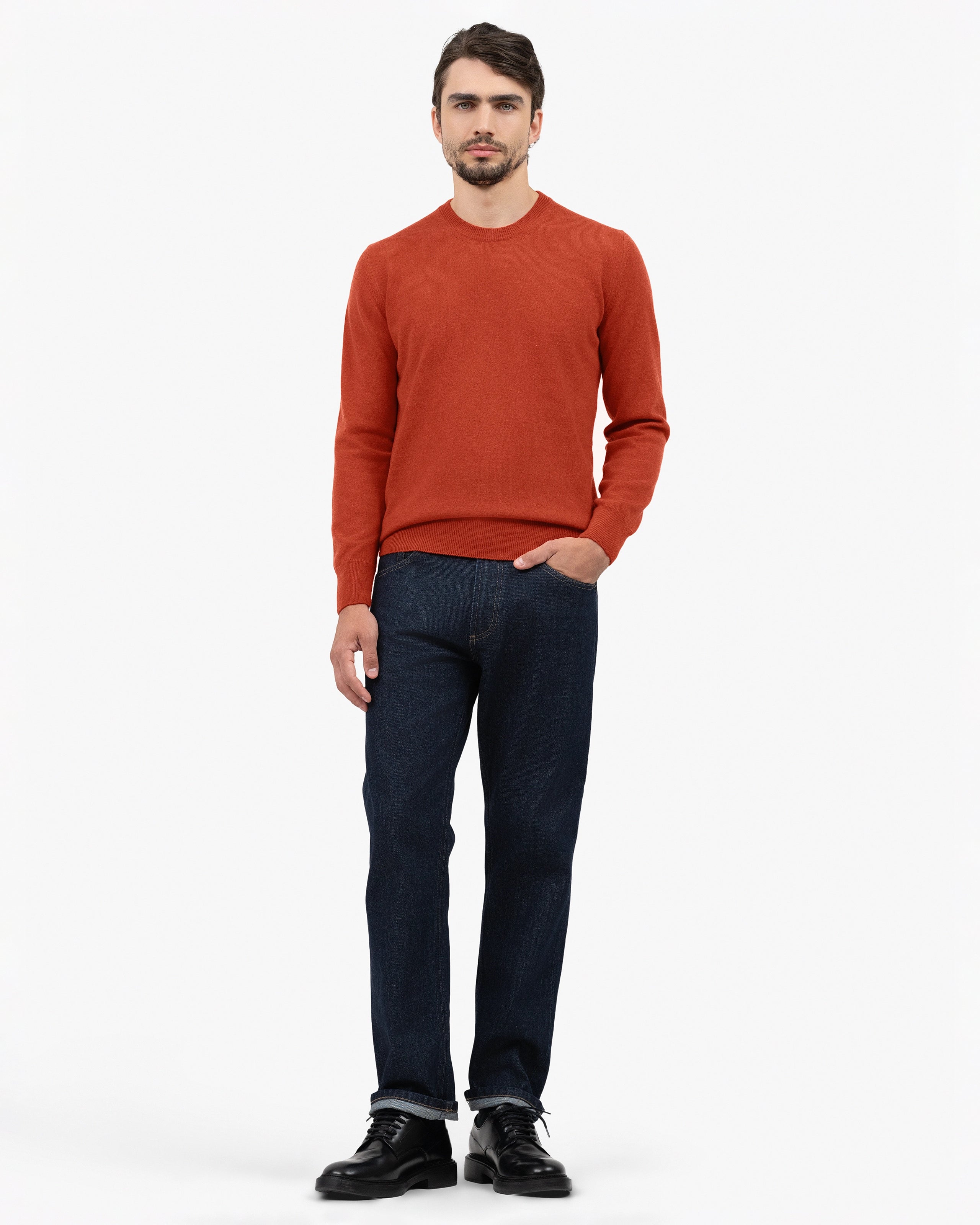 Men's Classic Crew Neck Sweater - Brick Red Cashmere