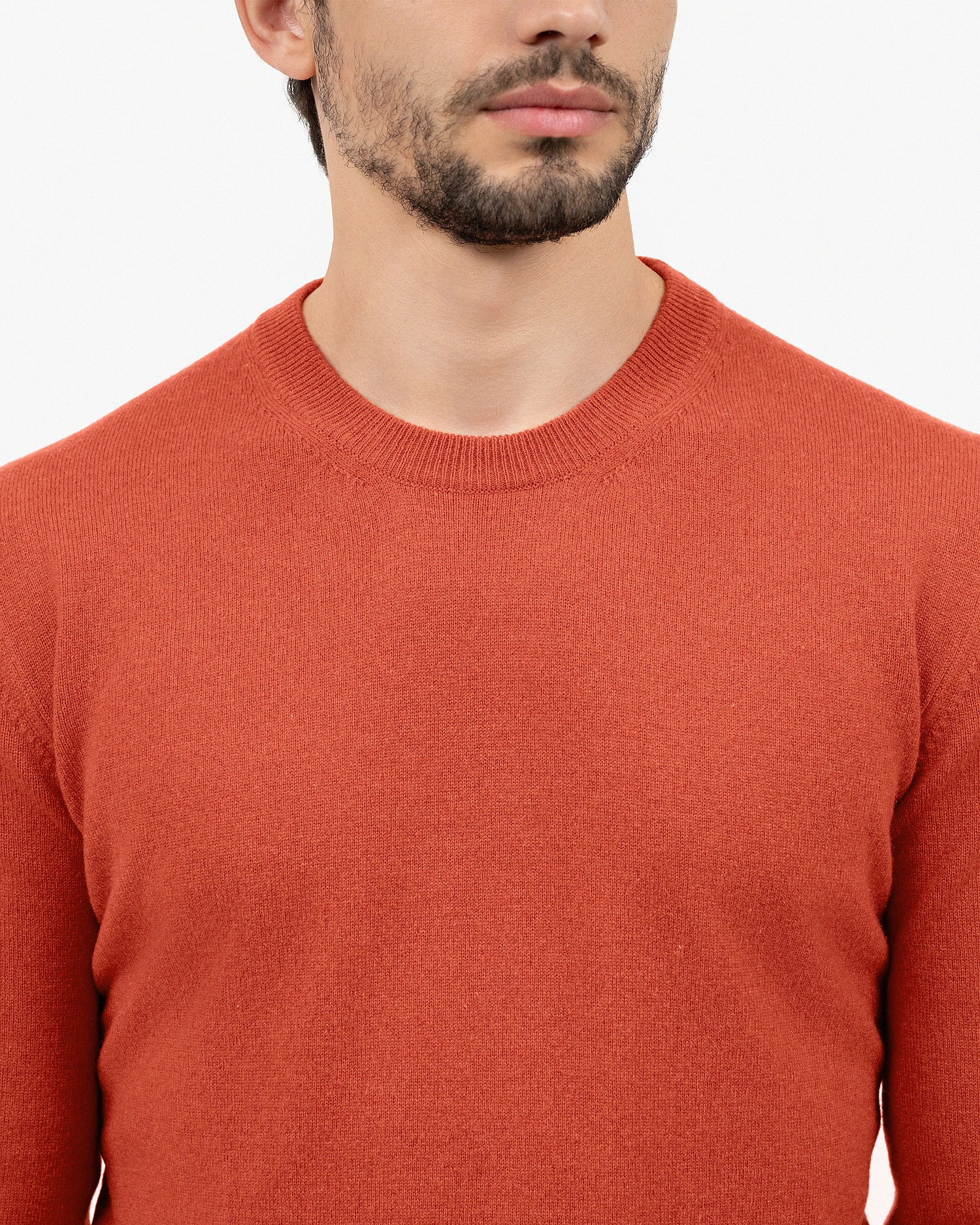 Men's Classic Crew Neck Sweater - Brick Red Cashmere