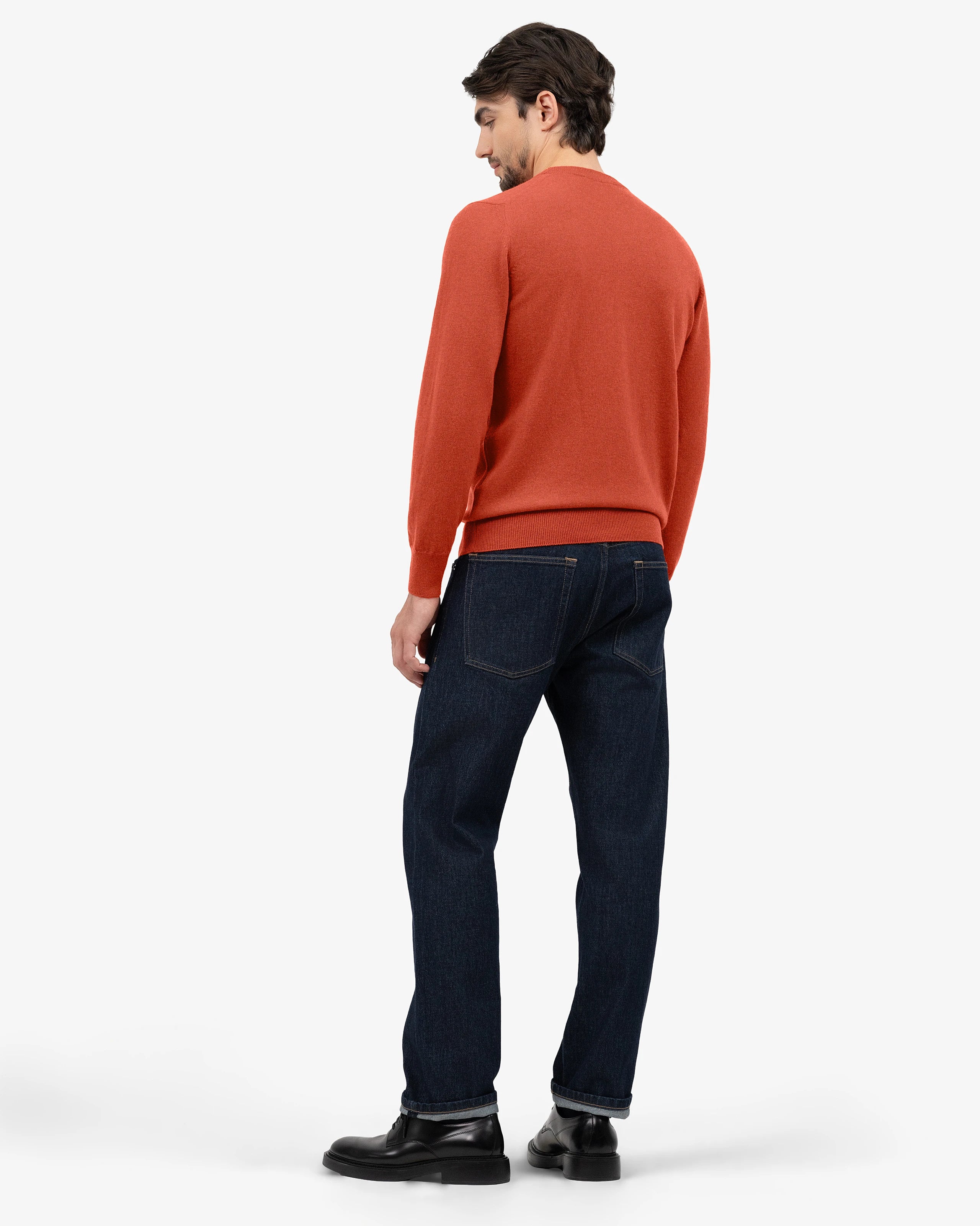 Men's Classic Crew Neck Sweater - Brick Red Cashmere