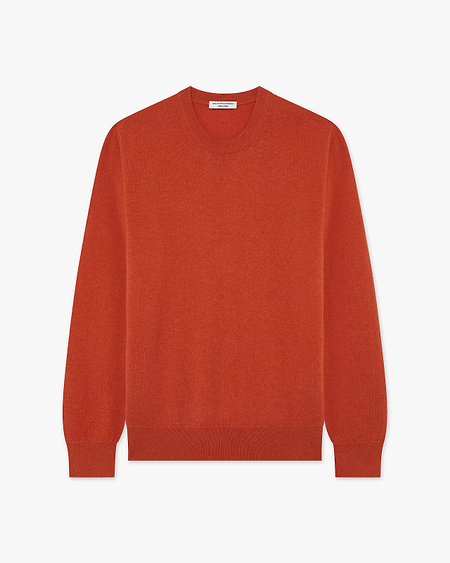 Men's Classic Crew Neck Sweater - Brick Red Cashmere