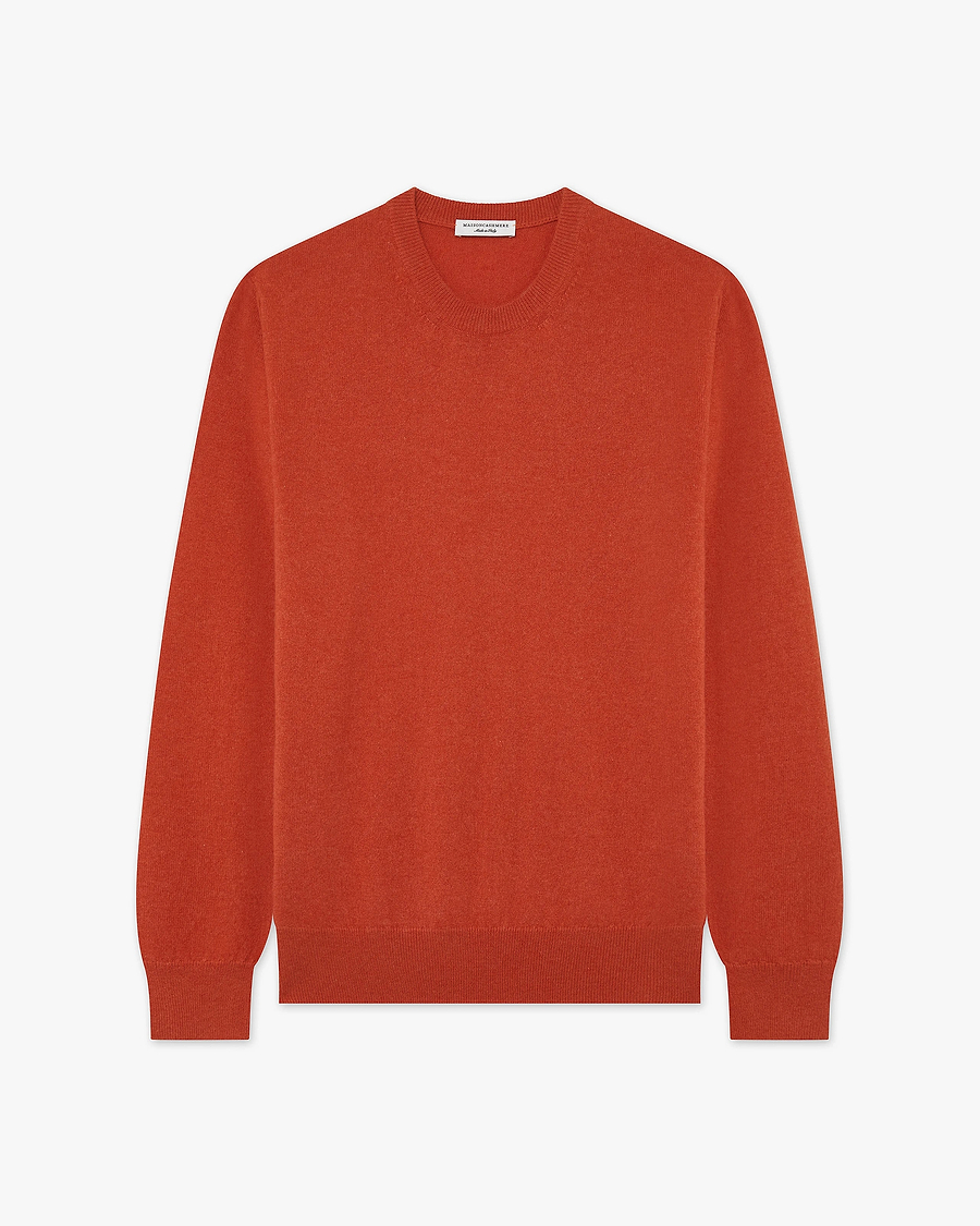 Men's Classic Crew Neck Sweater - Brick Red Cashmere