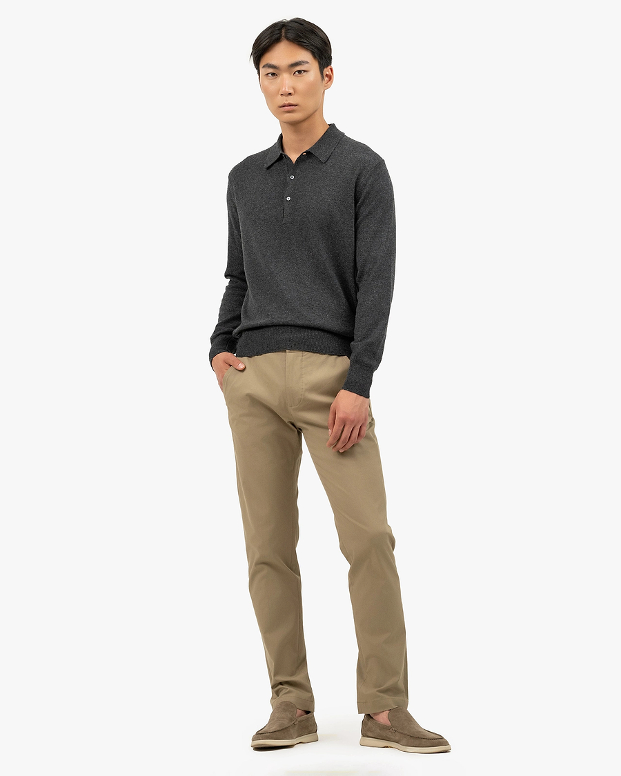 Men's Classic Polo Sweater - Charcoal Cashmere