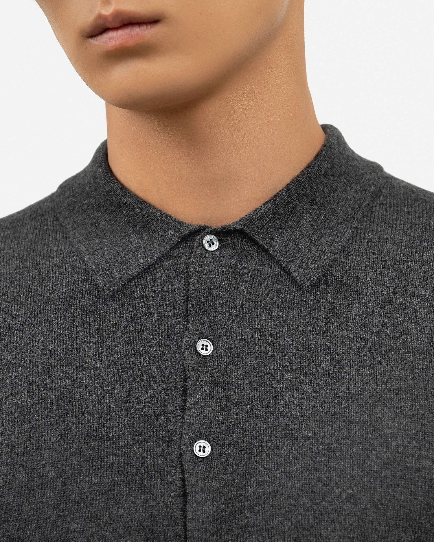 Men's Classic Polo Sweater - Charcoal Cashmere