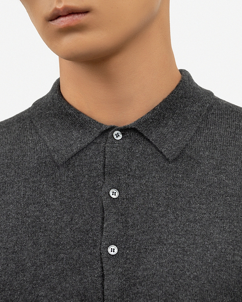 Men's Classic Polo Sweater - Charcoal Cashmere