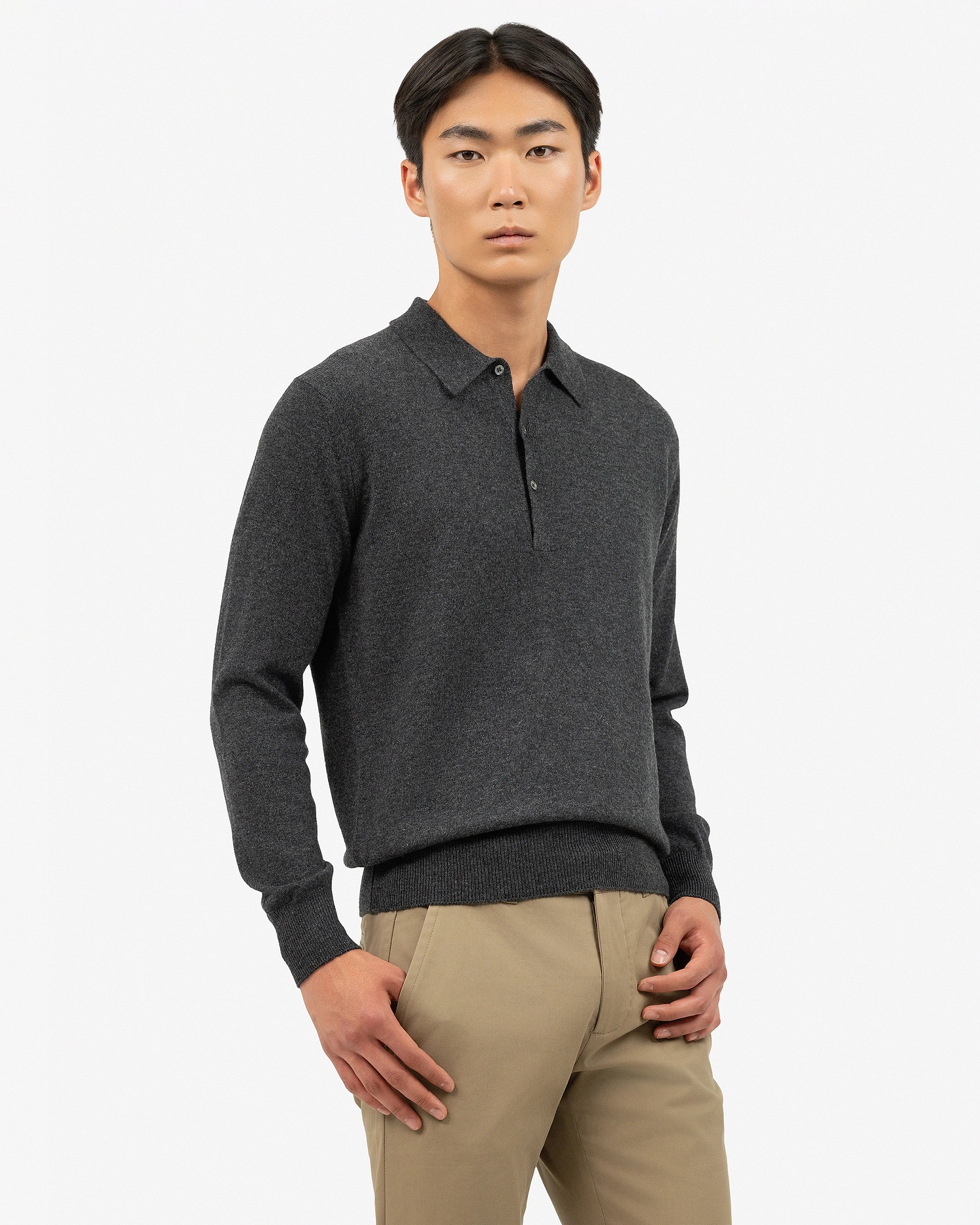 Men's Classic Polo Sweater - Charcoal Cashmere