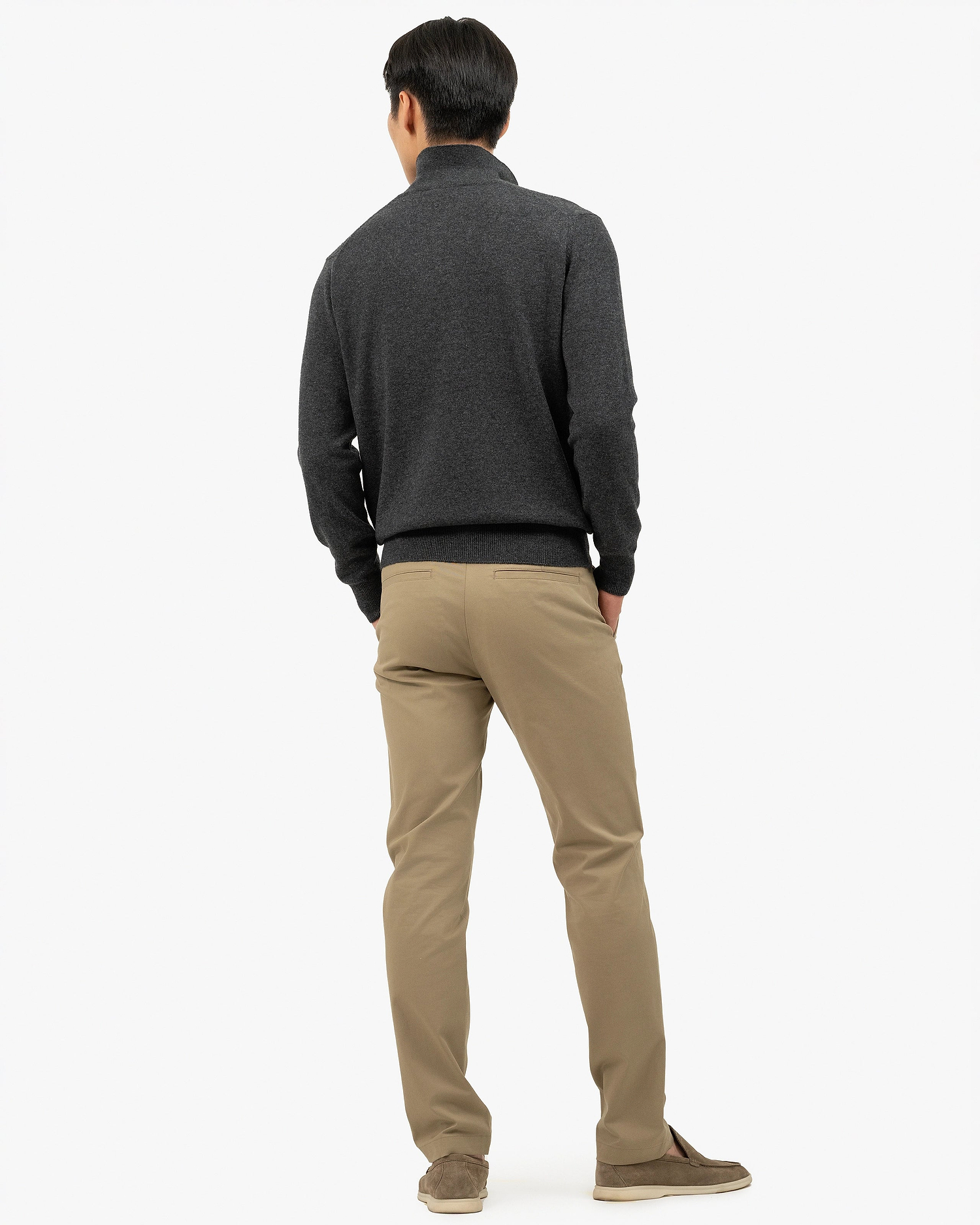 Men's Classic Polo Sweater - Charcoal Cashmere