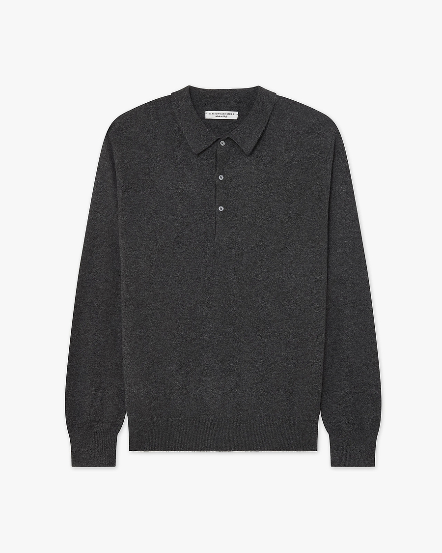 Men's Classic Polo Sweater - Charcoal Cashmere