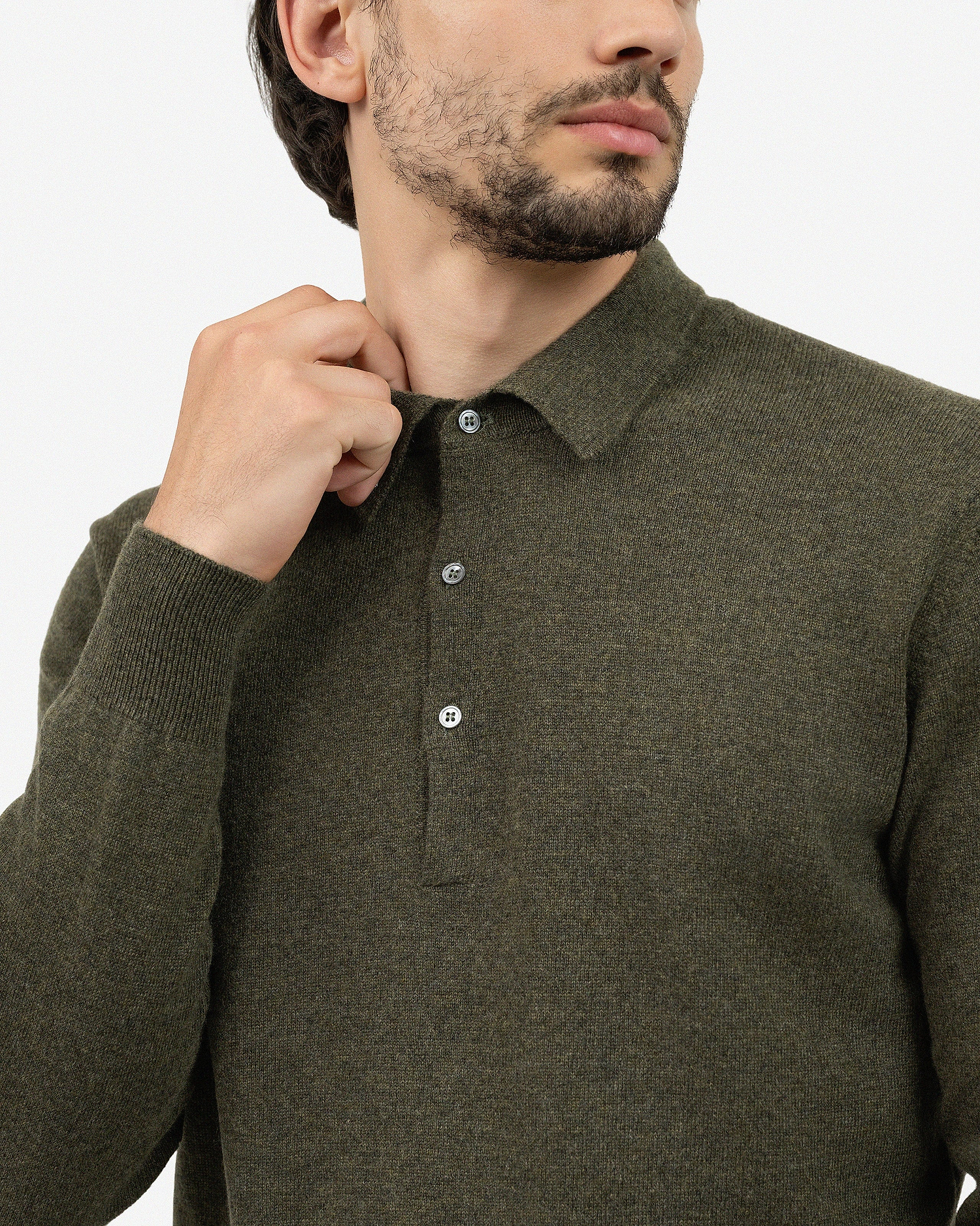 Men's Classic Polo Sweater - Green Cashmere