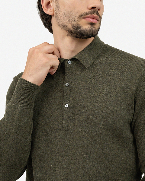Men's Classic Polo Sweater - Green Cashmere