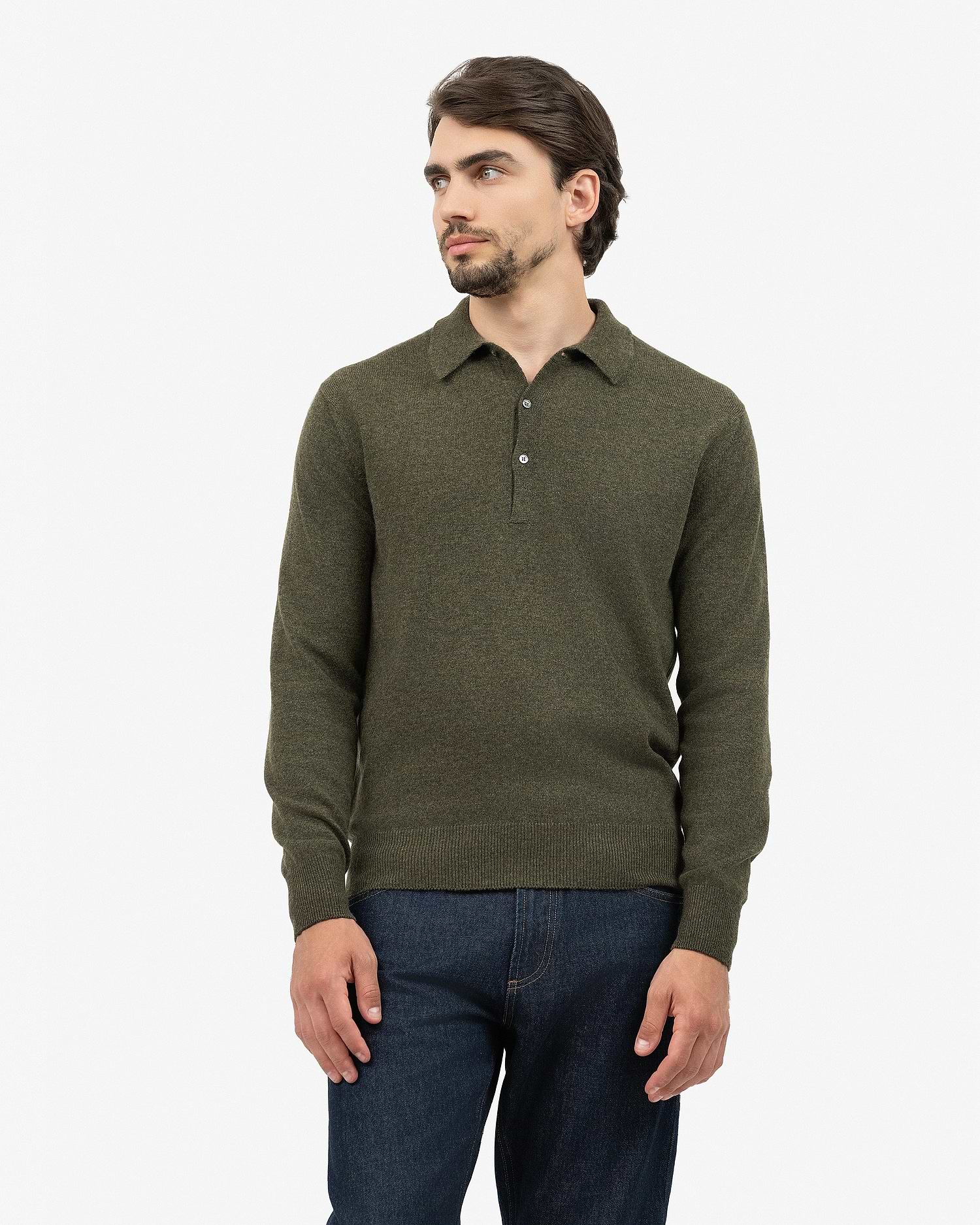 Men's Classic Polo Sweater - Green - Cashmere - Made in Italy Men's Classic Polo Sweater - Green - Cashmere - Made in Italy