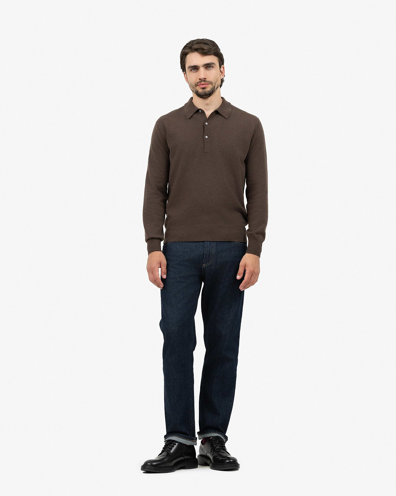 dress shirt sweater Men's Classic Polo Sweater - Brown - Cashmere
