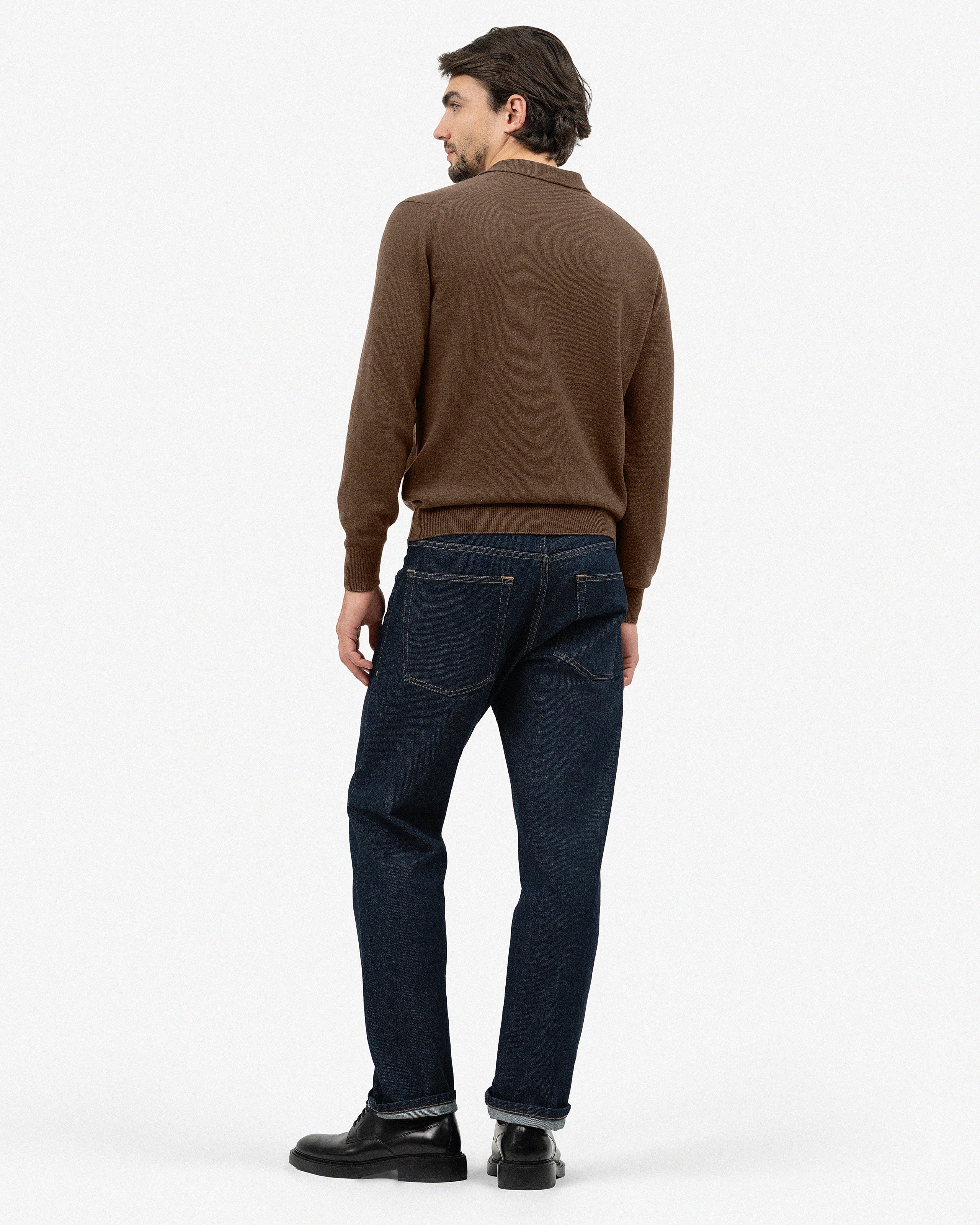 Men's Classic Polo Sweater - Brown Cashmere
