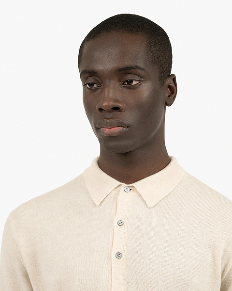 Men's Classic Polo Sweater - Light Beige Cashmere