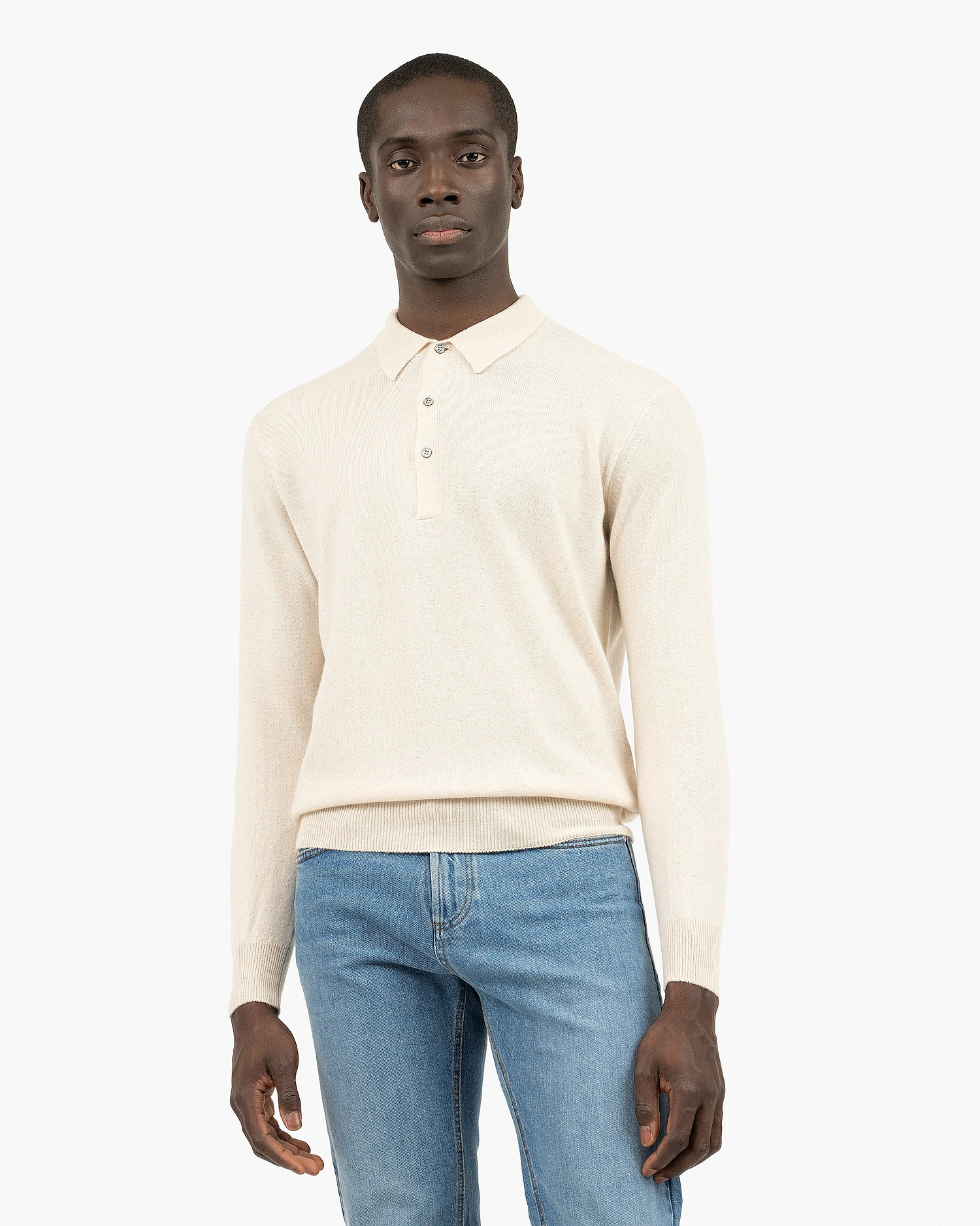 Men's Classic Polo Sweater - Light Beige Cashmere