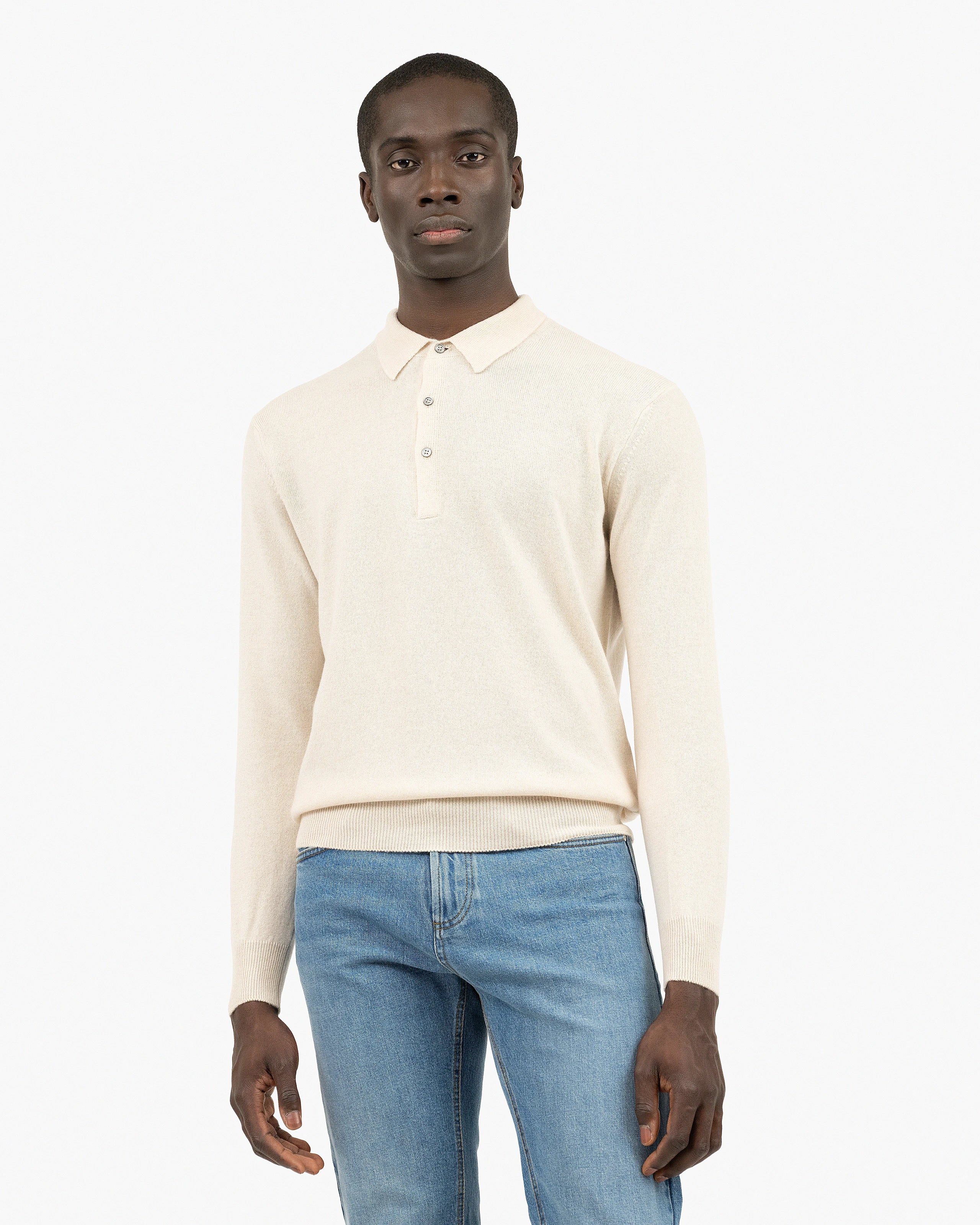 Men's Classic Polo Sweater - Light Beige Cashmere