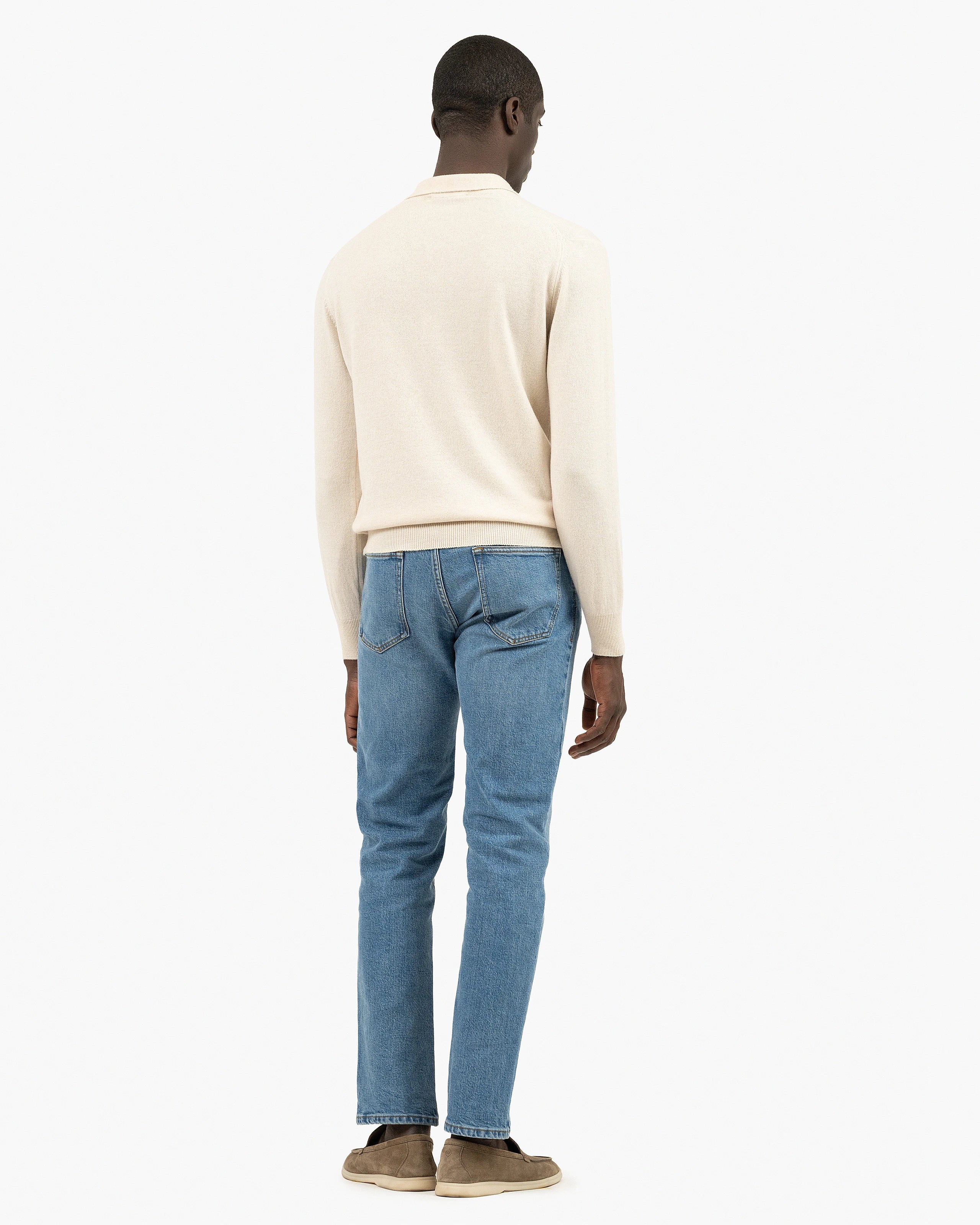 Men's Classic Polo Sweater - Light Beige Cashmere