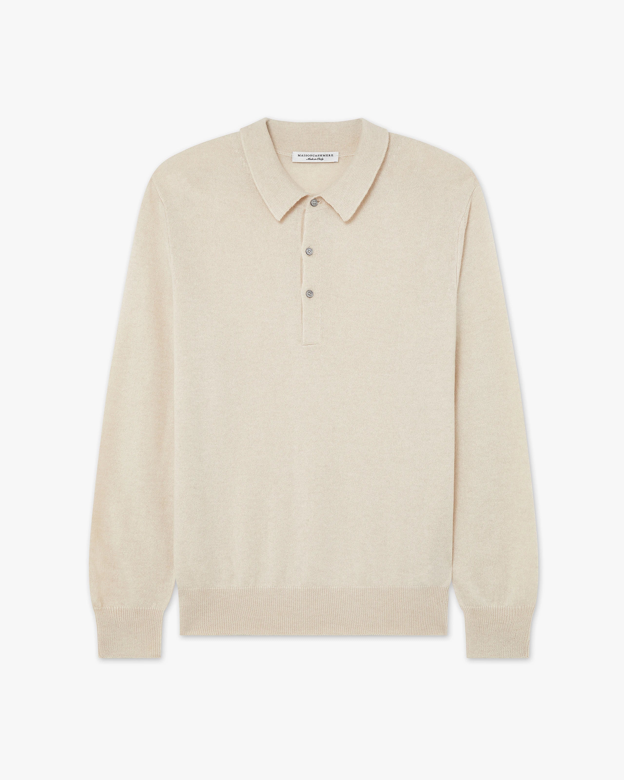 Men's Classic Polo Sweater - Light Beige Cashmere